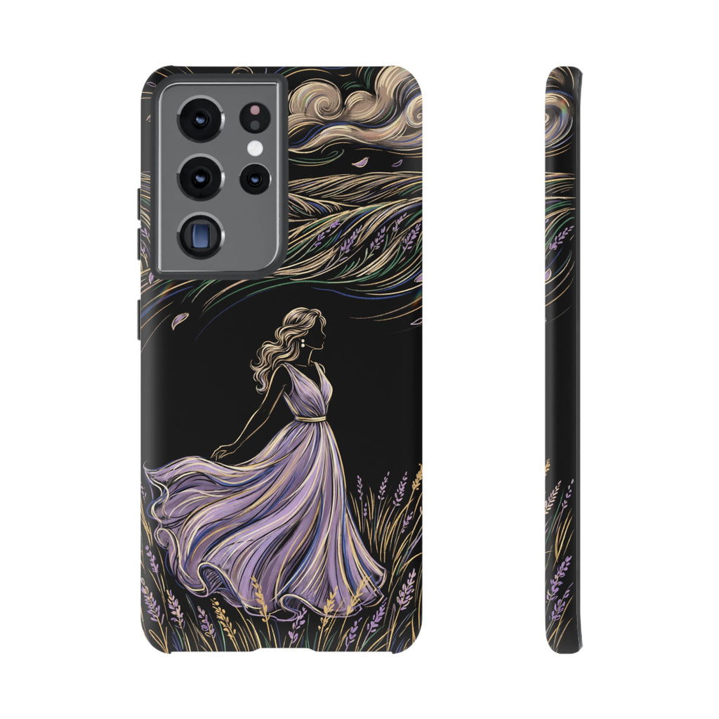 Cover per telefono Samsung Galaxy Lavander Breeze | Elegante protezione floreale con donna danzante