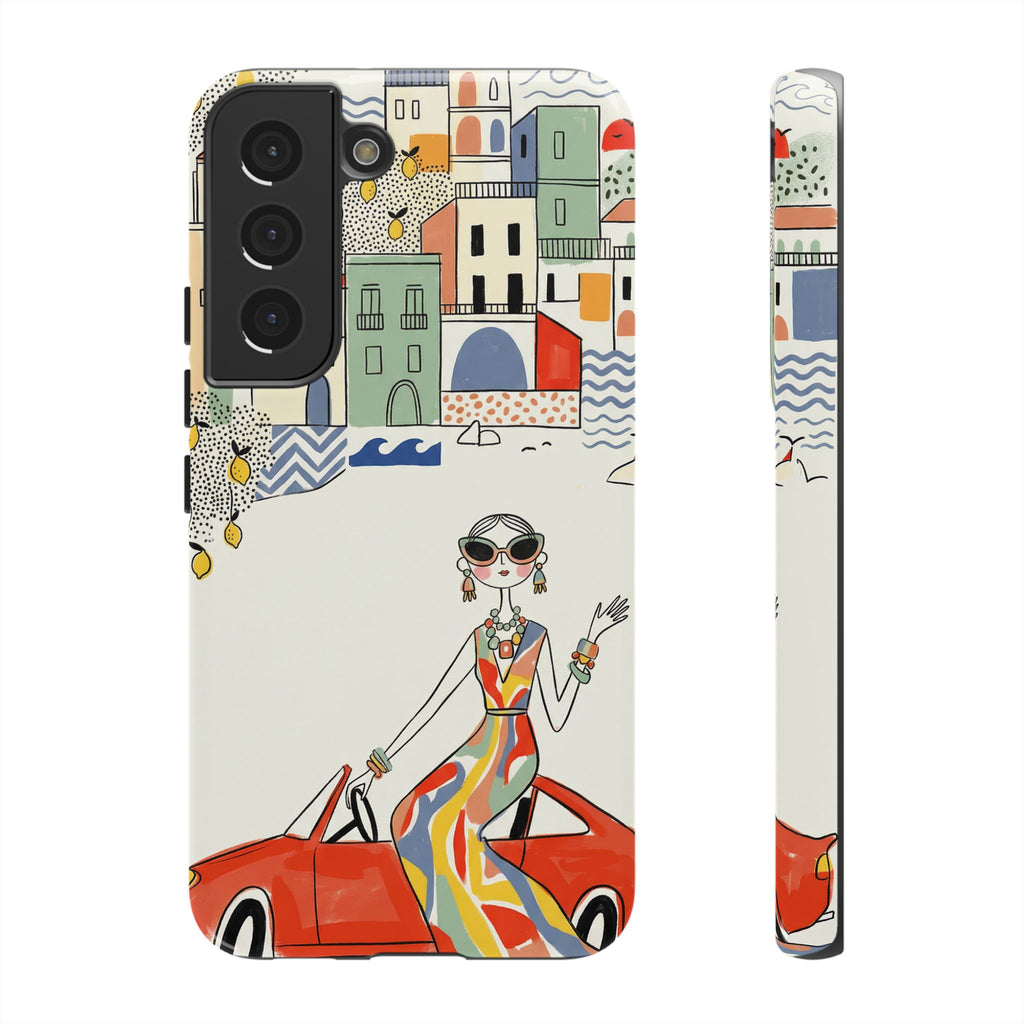 Stylish Riviera Samsung Galaxy Phone Case | Chic Retro Woman in Convertible Design
