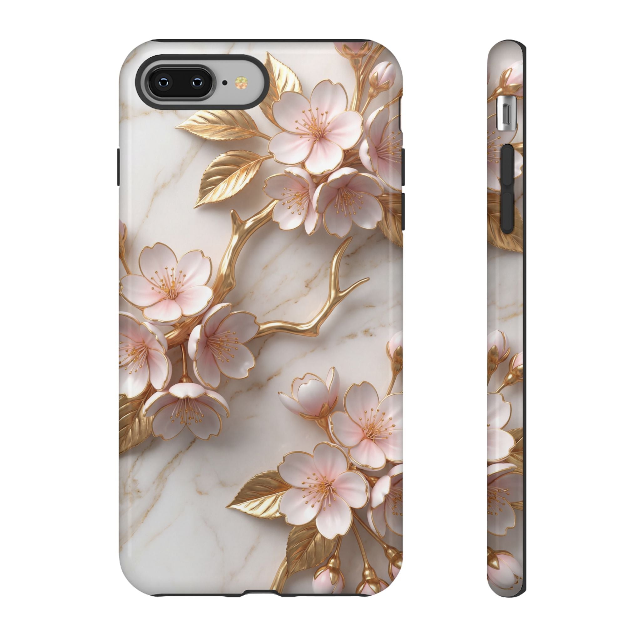Floral Marble iPhone Case — Sakura Gold Cherry Blossom Tough Case