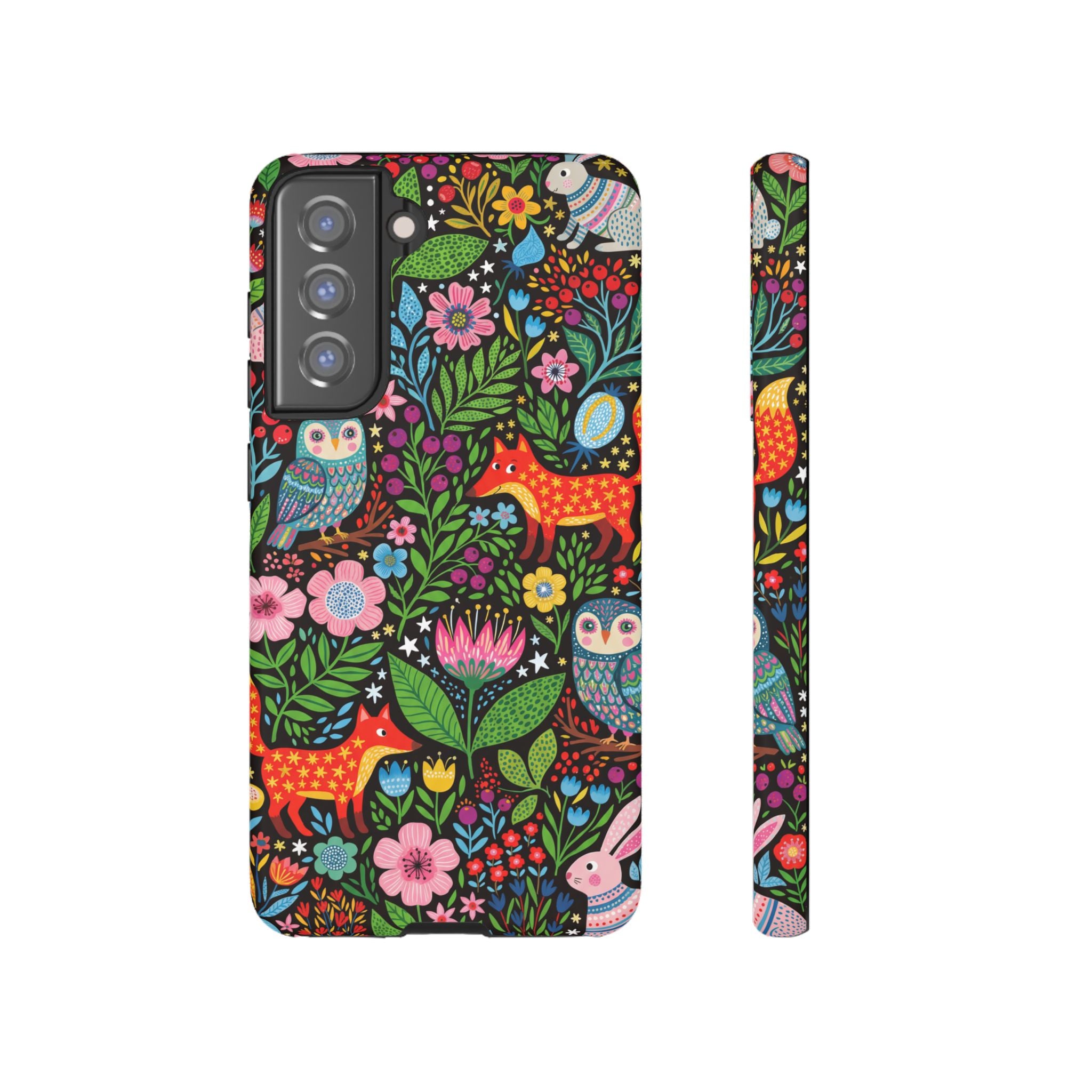 Floral Woodland Samsung Galaxy Phone Case | Colourful Fox & Owl Protective Cover