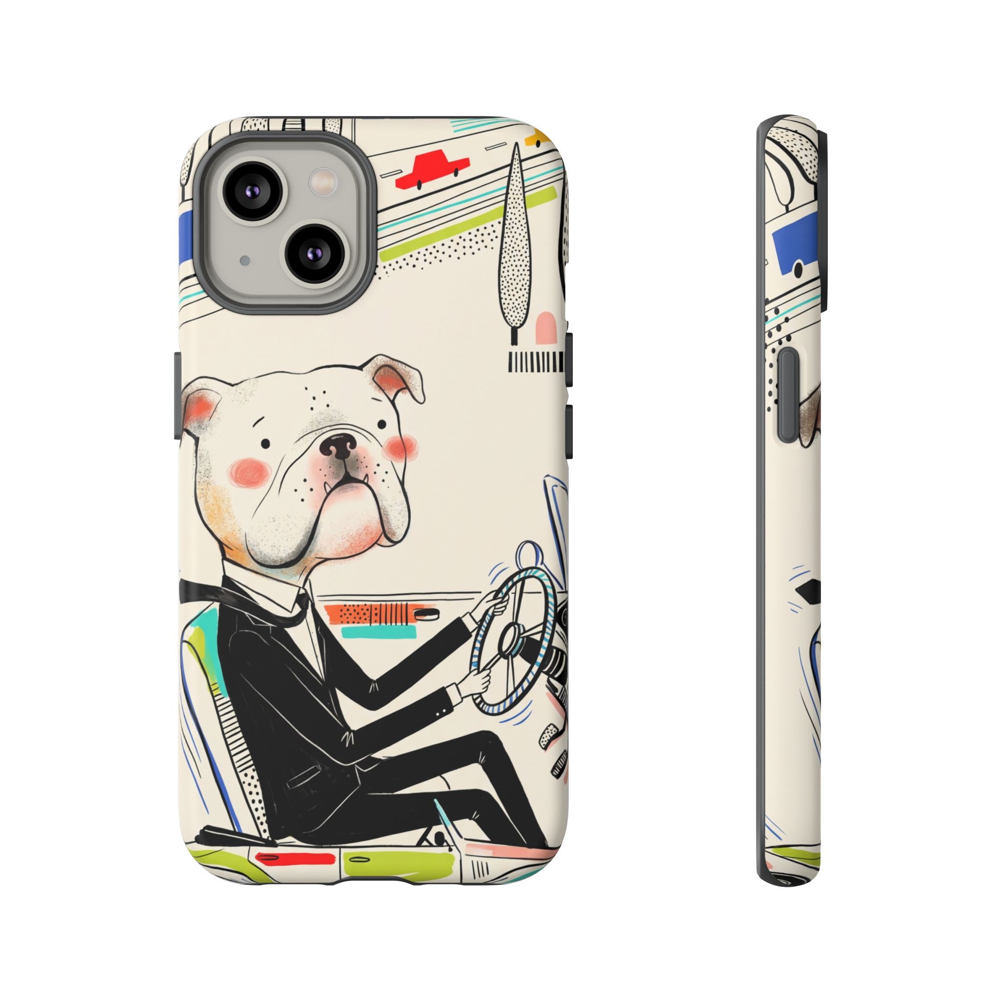 Bulldog Driver iPhone Case | Cute Retro Dog Illustration