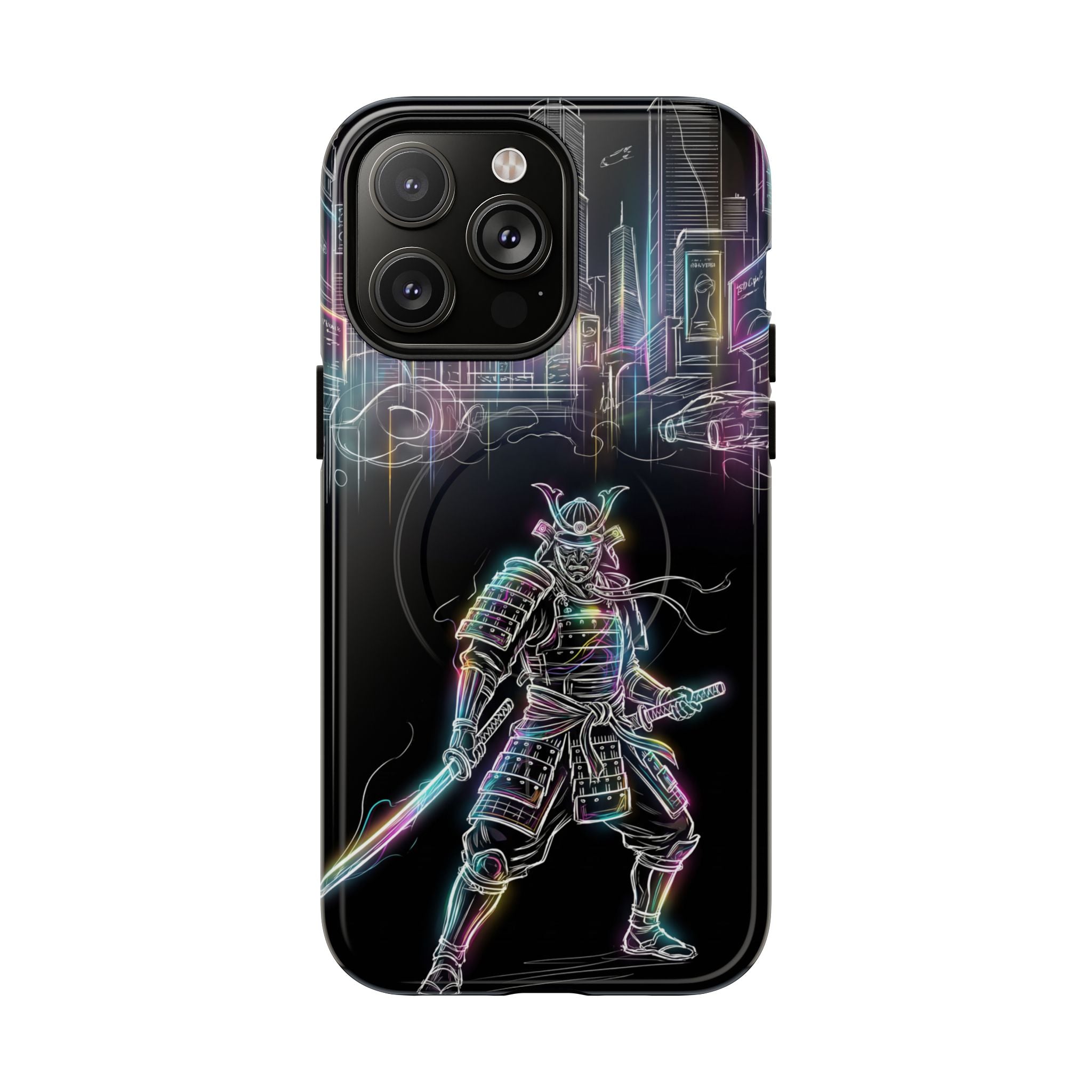 Neon Samurai MagSafe iPhone Case | Cyberpunk City Armor