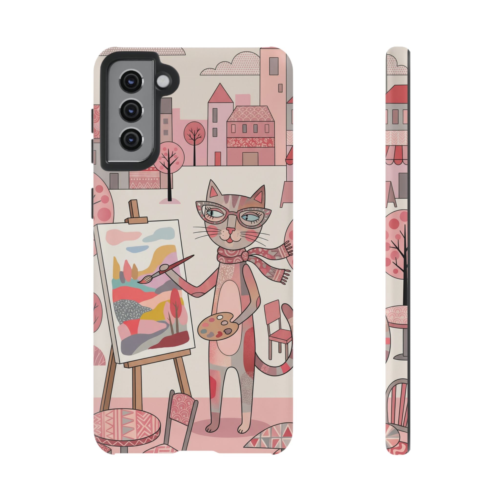 Artistic Cat Samsung Galaxy Phone Case | Painter Kitty Illustration Tough Case
