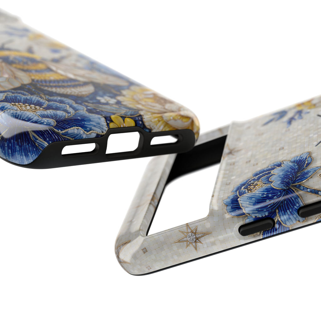 Custodia per telefono Google Pixel "Ape floreale" resistente | Design a giardino lunare blu e giallo