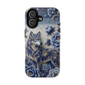 Blue Floral Wolf Tough MagSafe iPhone Case | Moonlit Wolf Protective Cover