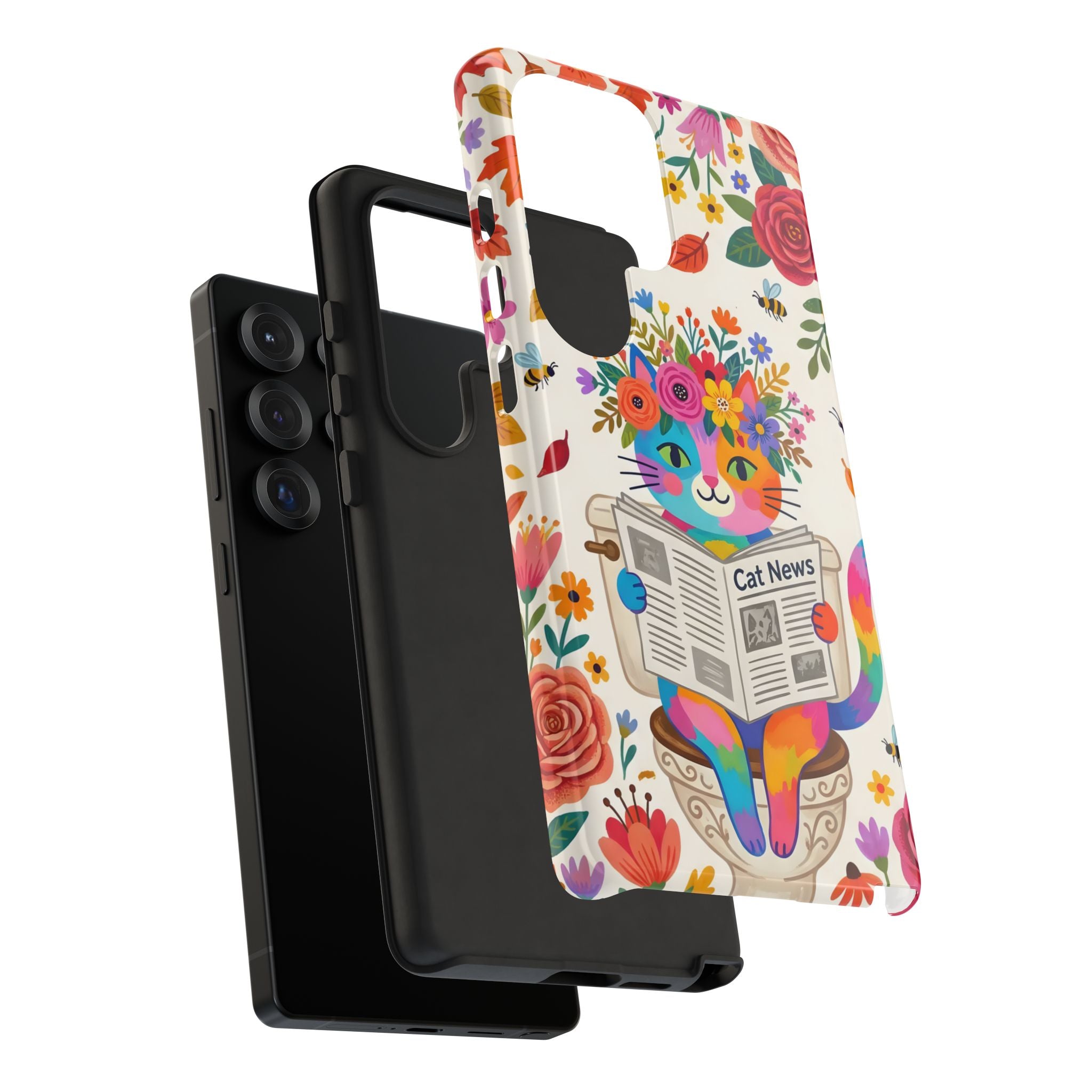 Floral Rainbow Cat Samsung Galaxy Phone Case | Cat News Design