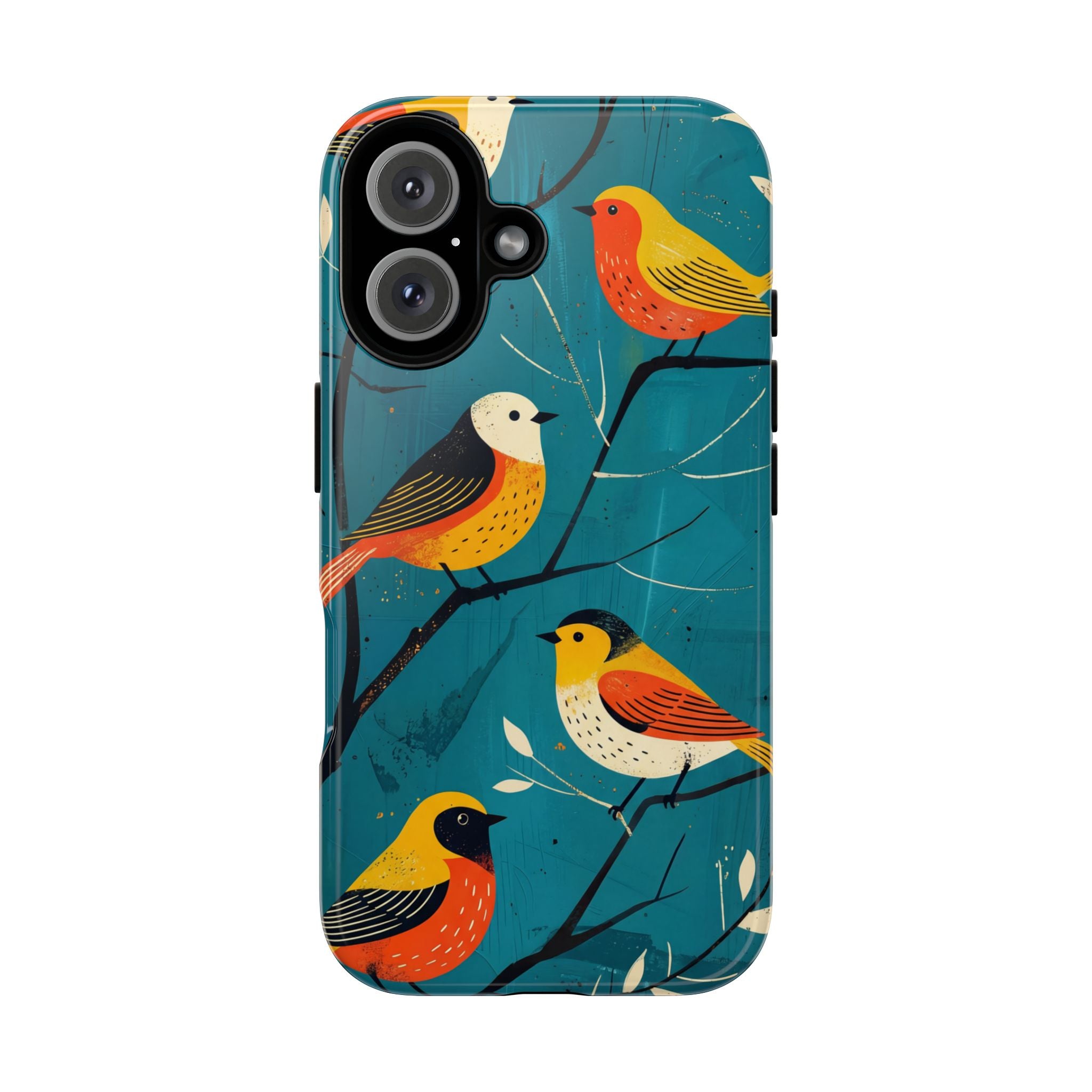 Bird Pattern Tough iPhone Case | Colourful Songbirds on Teal Background