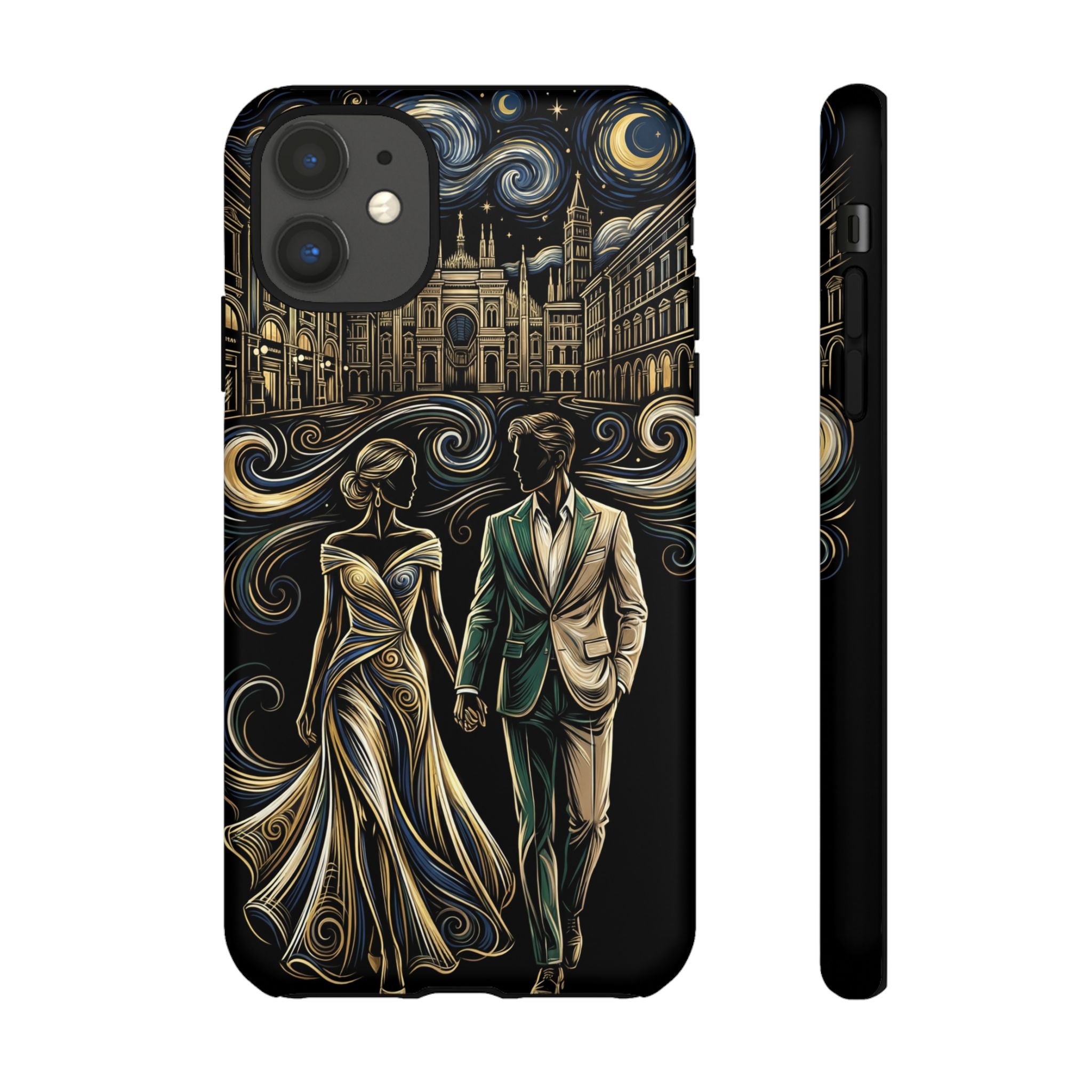 Romantic Night Walk iPhone Case | Elegant Couple Art