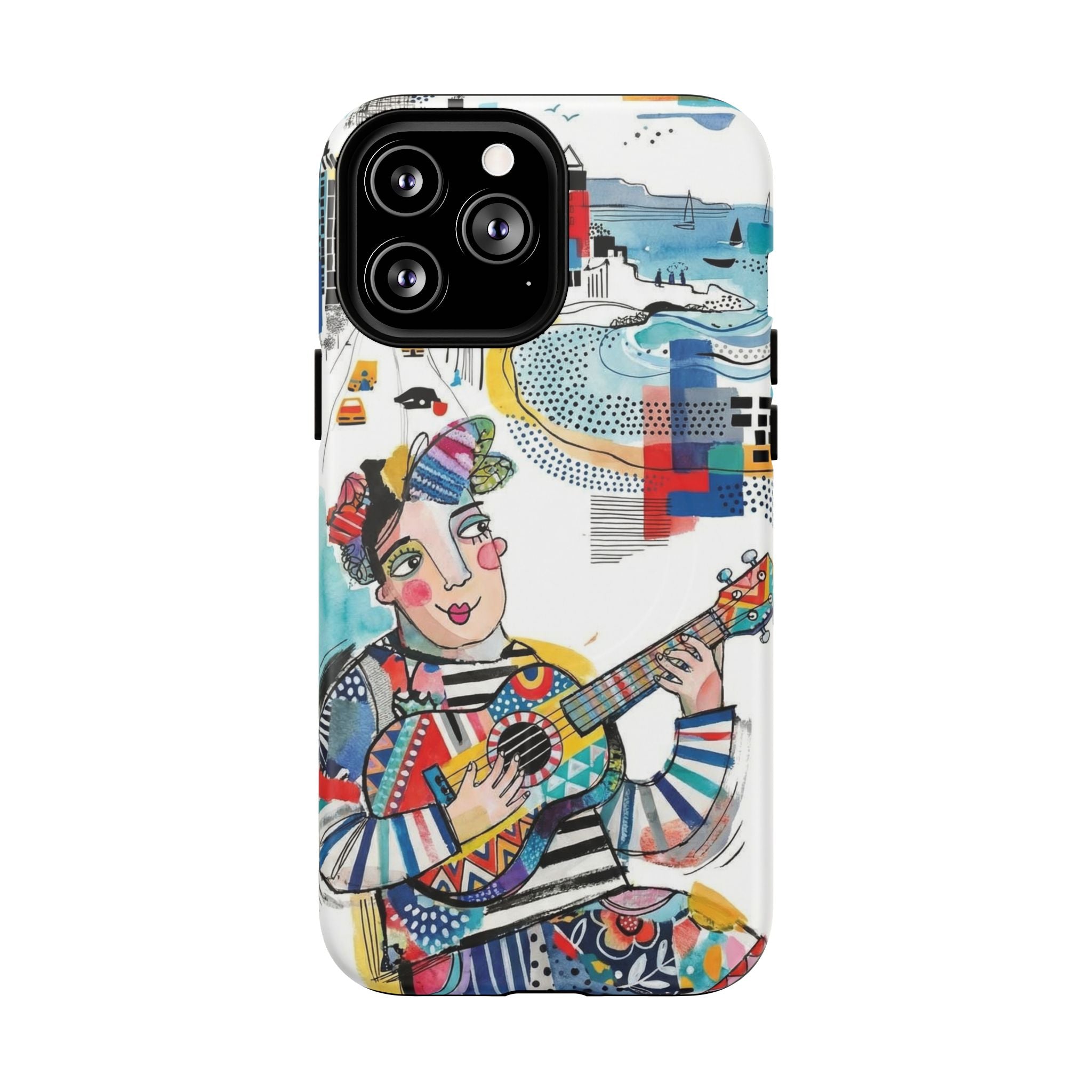 Artistic Musician MagSafe iPhone Case | Colorful Guitar Cityscape Tough Case