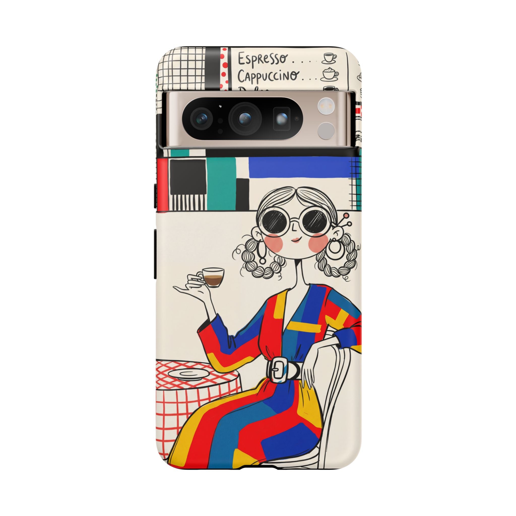 Retro Cafe Google Pixel Phone Case | Colourful Chic Woman Illustration