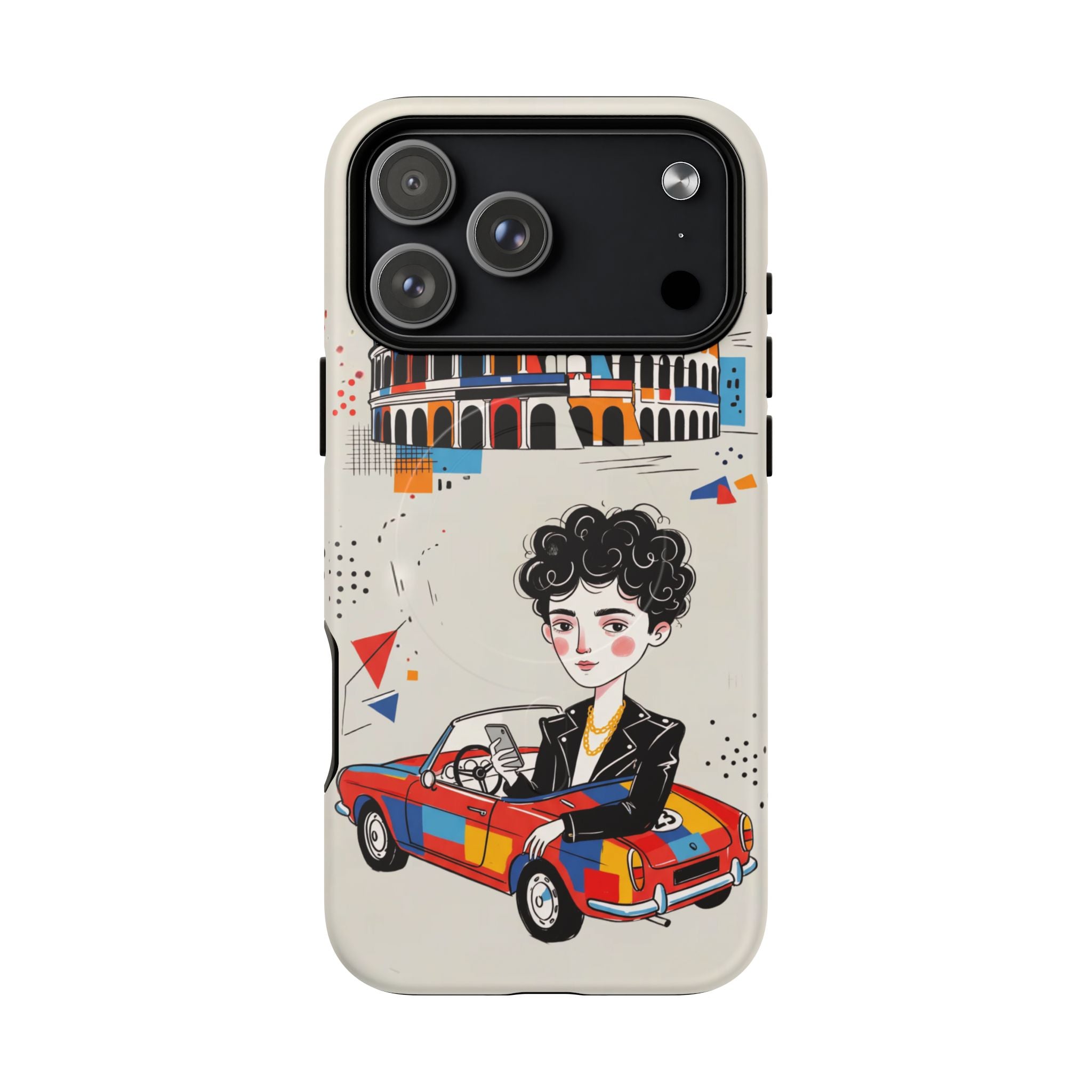 MagSafe iPhone Case | Retro Mille Miglia Car Illustration with Driver