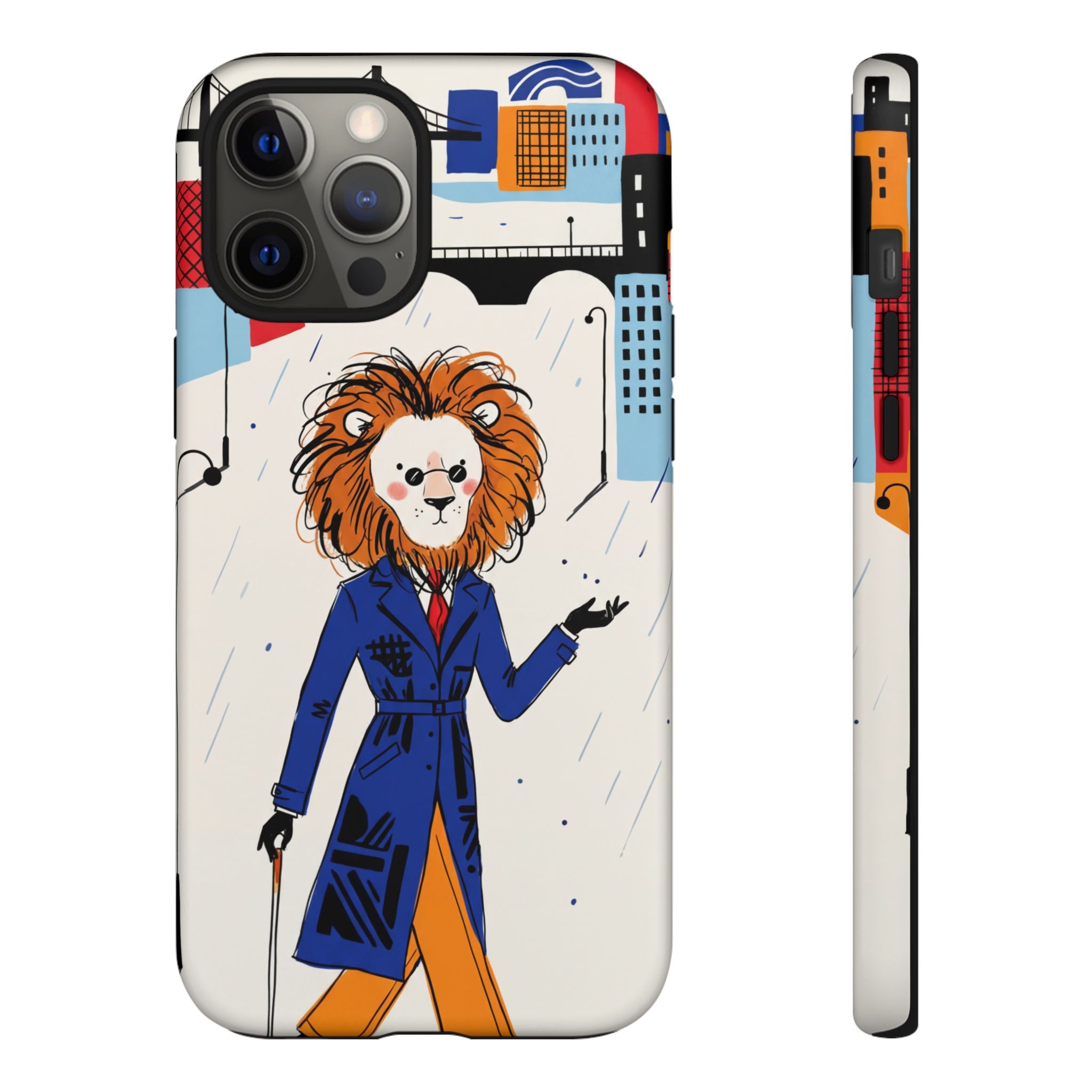 Lion Gentleman iPhone Case | Dapper Lion in City Rain