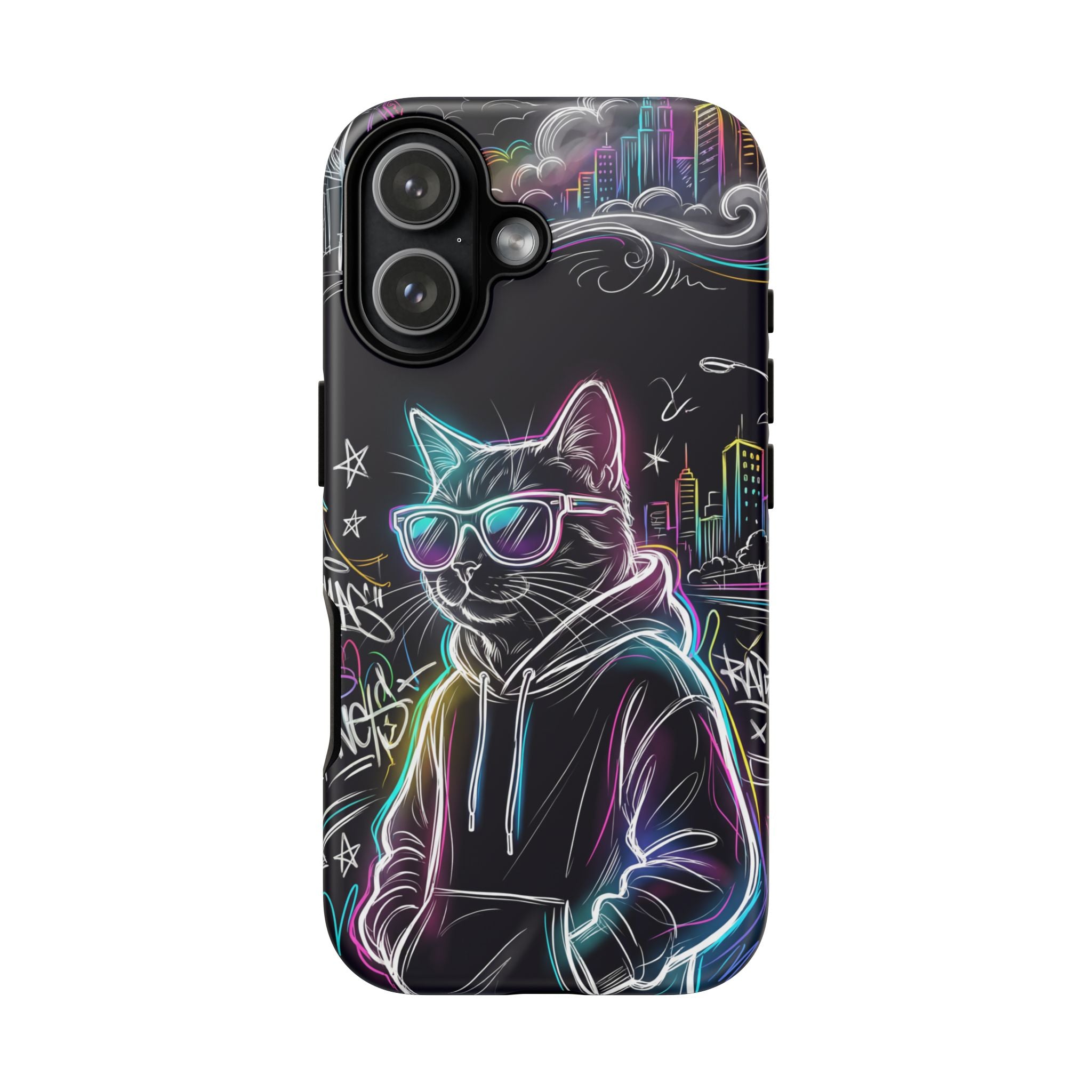 Cool Hoodie Neon Street Cat iPhone Case