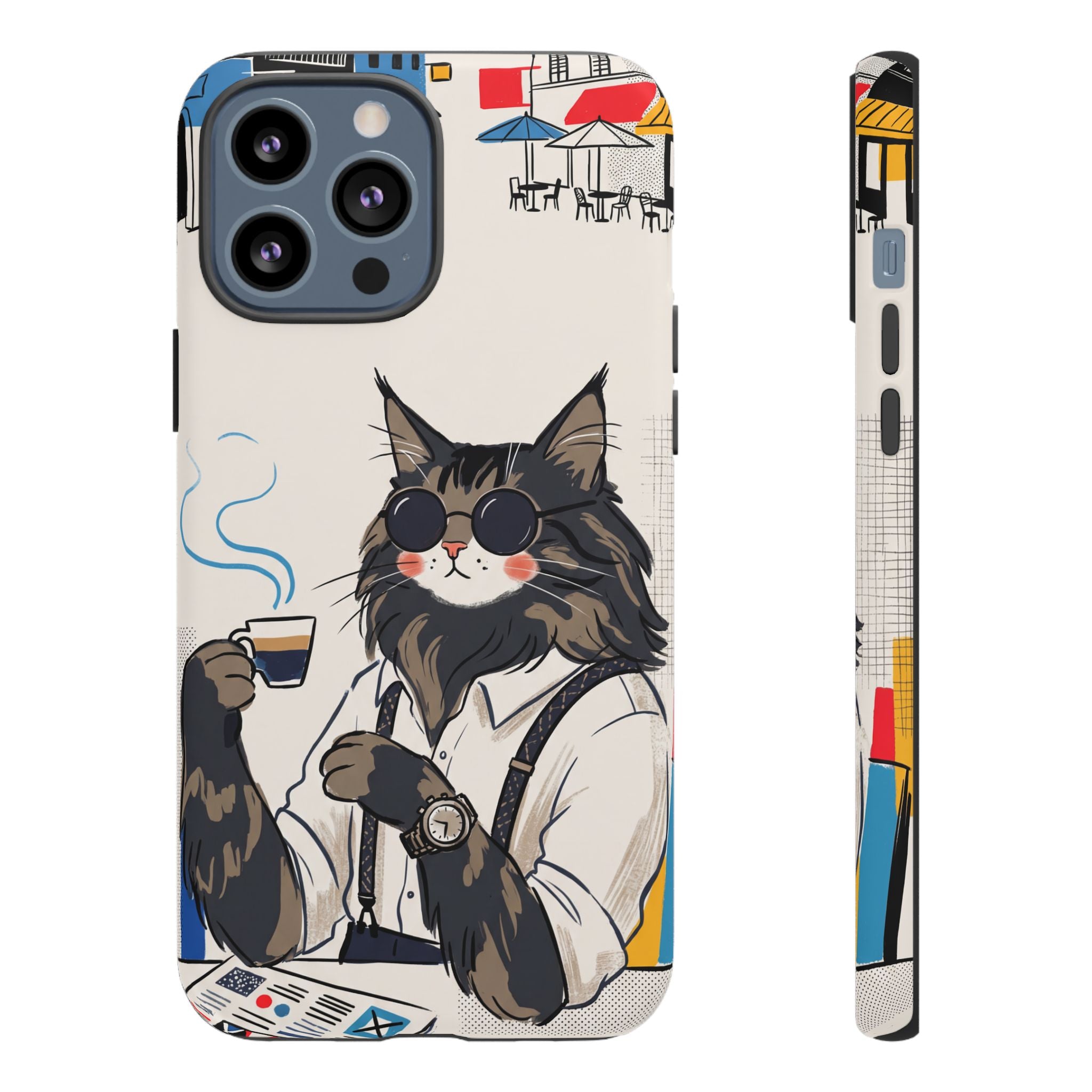 Cat Barista iPhone Case | Cool Cat in Sunglasses Coffee Shop Design