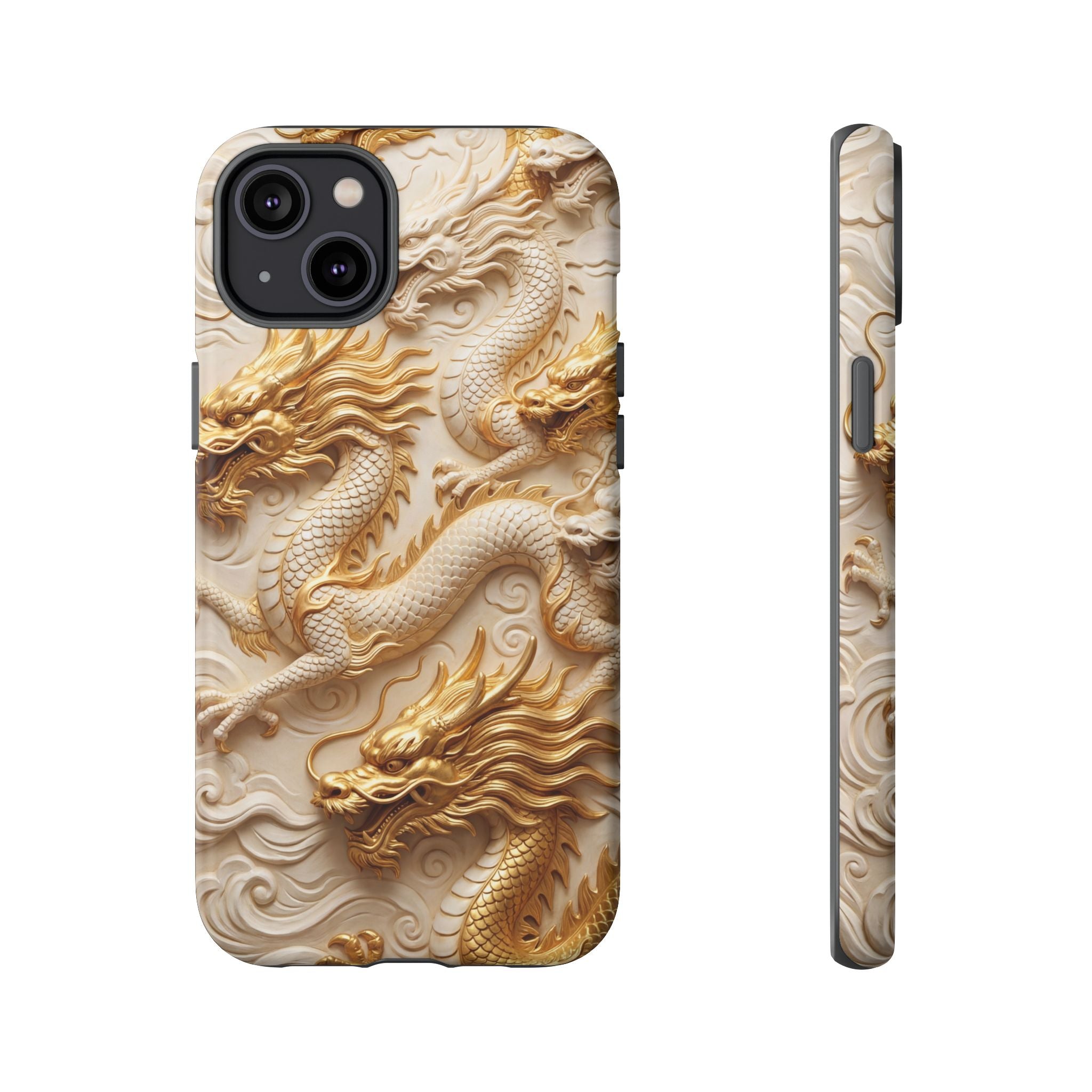 Dragon Relief iPhone Case — Gold Carved Dragon Protective Cover