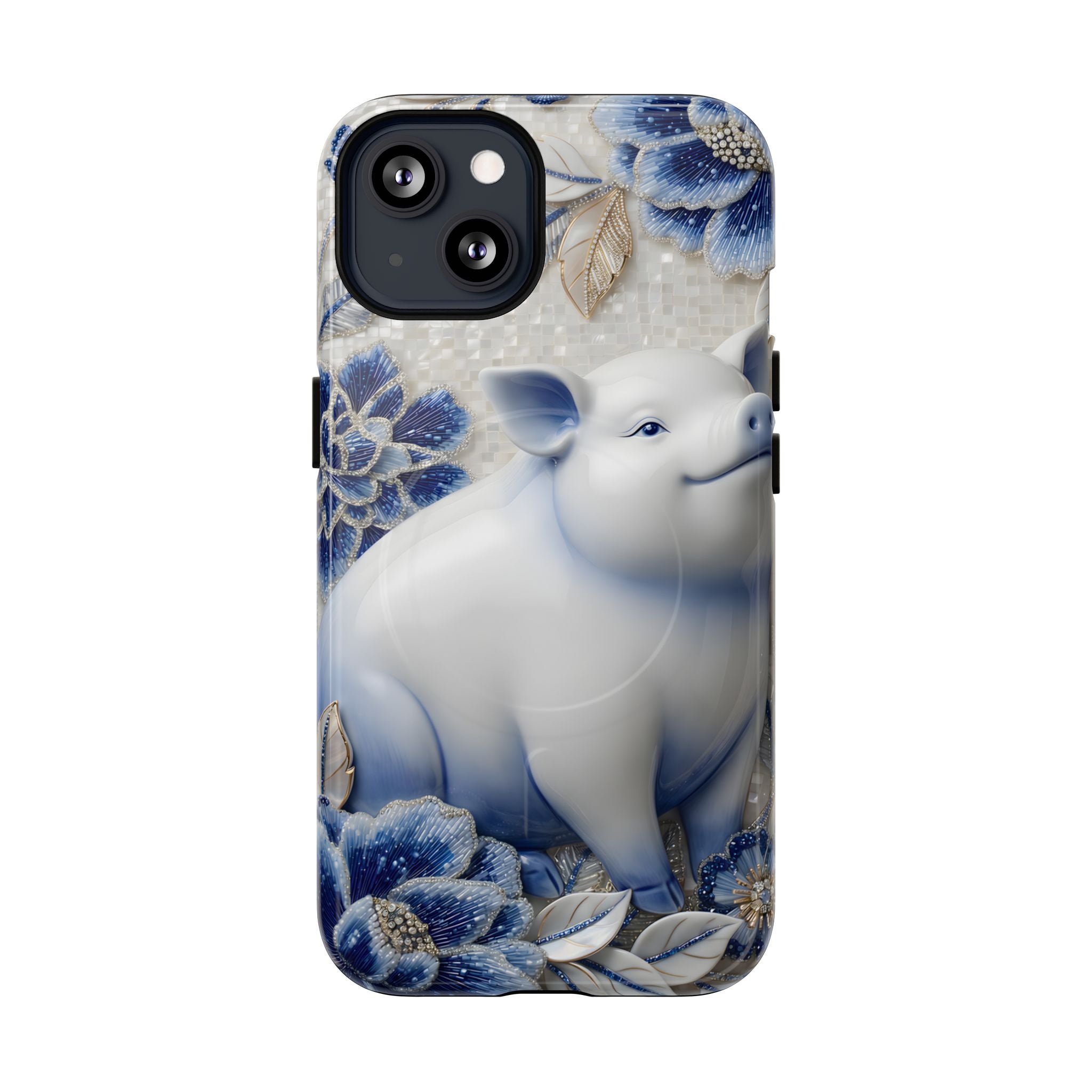 Asian Zodiac Pig MagSafe iPhone Case | Blue & White Porcelain Slim Protective Shockproof Case| Year of the Pig Gift