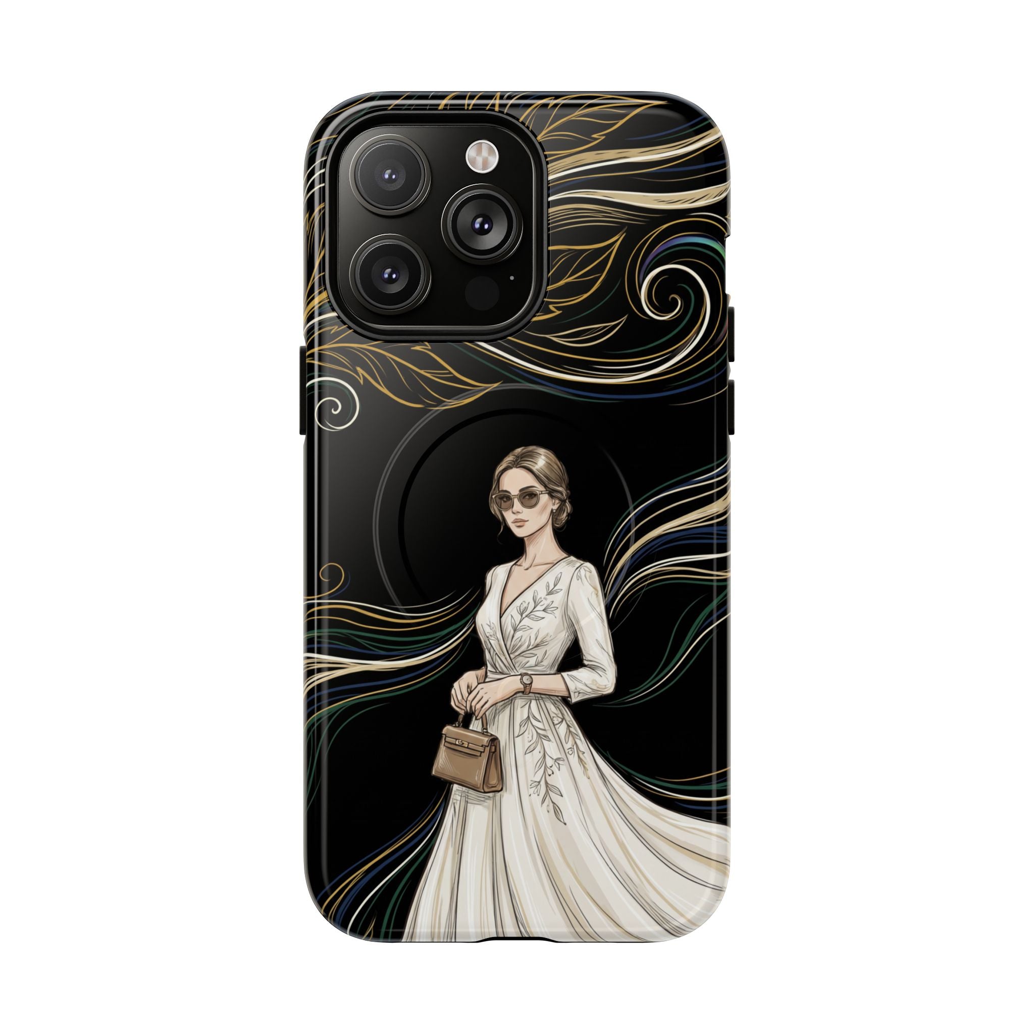 Elegant Woman Illustration MagSafe iPhone Case | Vintage Bride in Flowing Gown