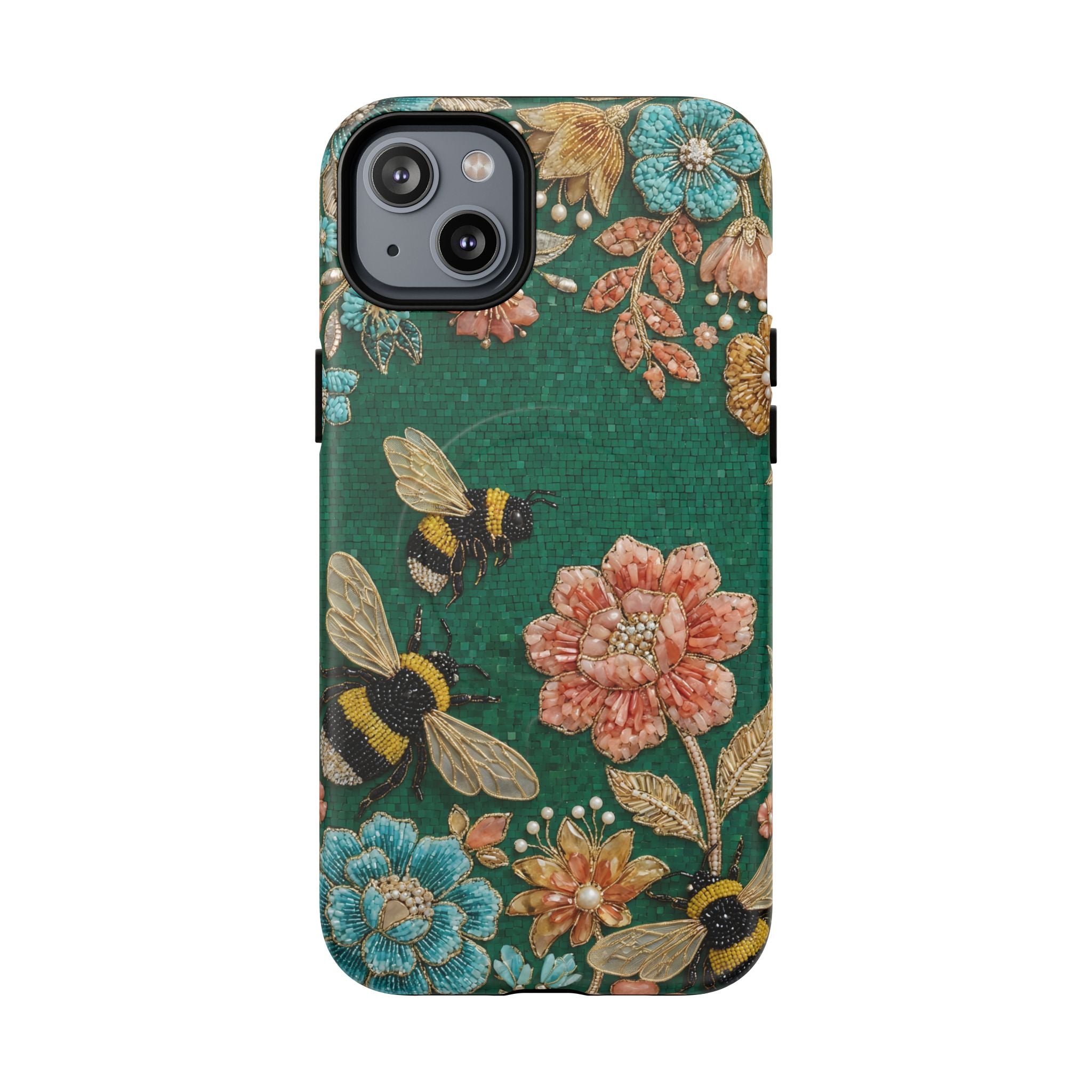 Floral Bumblebee Tough MagSafe iPhone Case | Protective Botanical Phone Cover