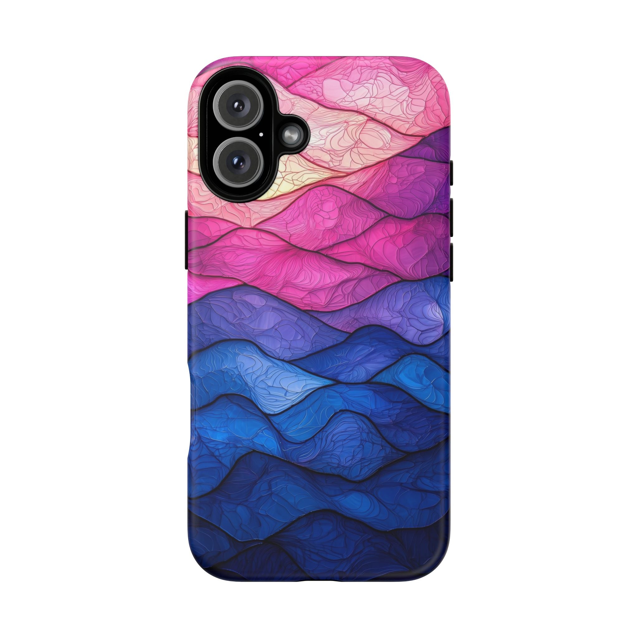 Abstract Ocean Waves iPhone Case — Pink & Blue Gradient Tough Case