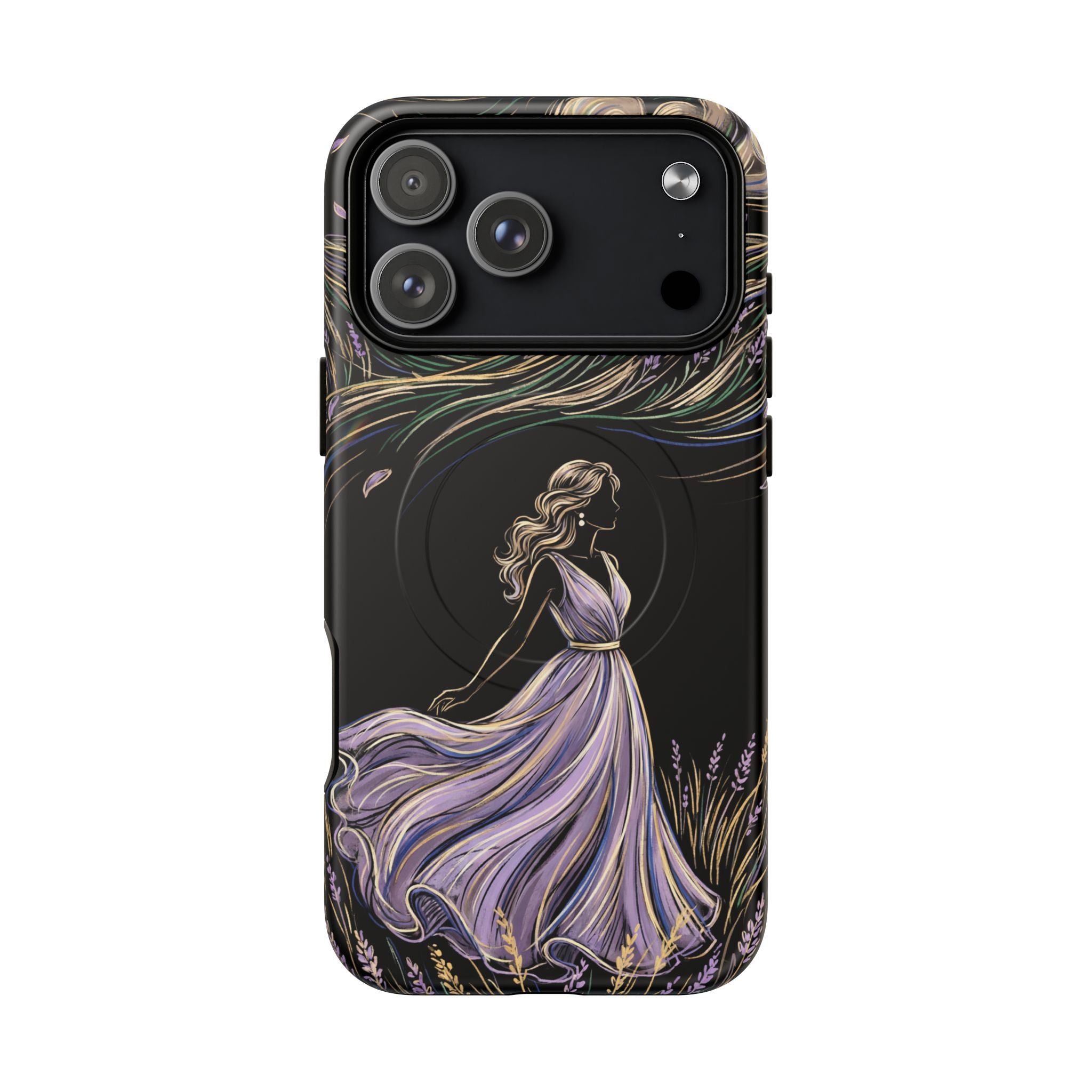 Lavender Breeze MagSafe iPhone Case | Elegant Dancing Woman Floral Protection