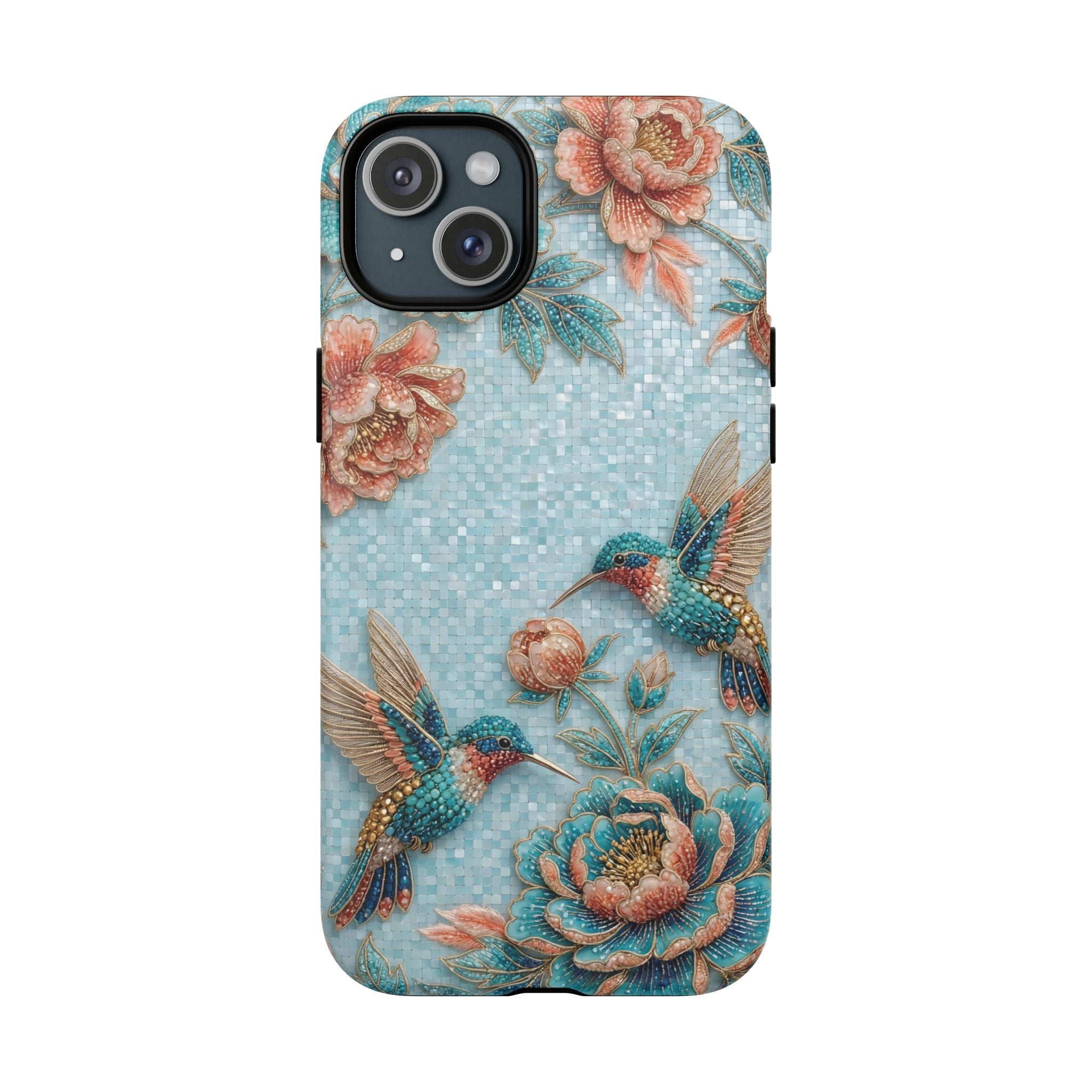 Hummingbird Floral Tough MagSafe iPhone Case | Vintage Blue Garden Design
