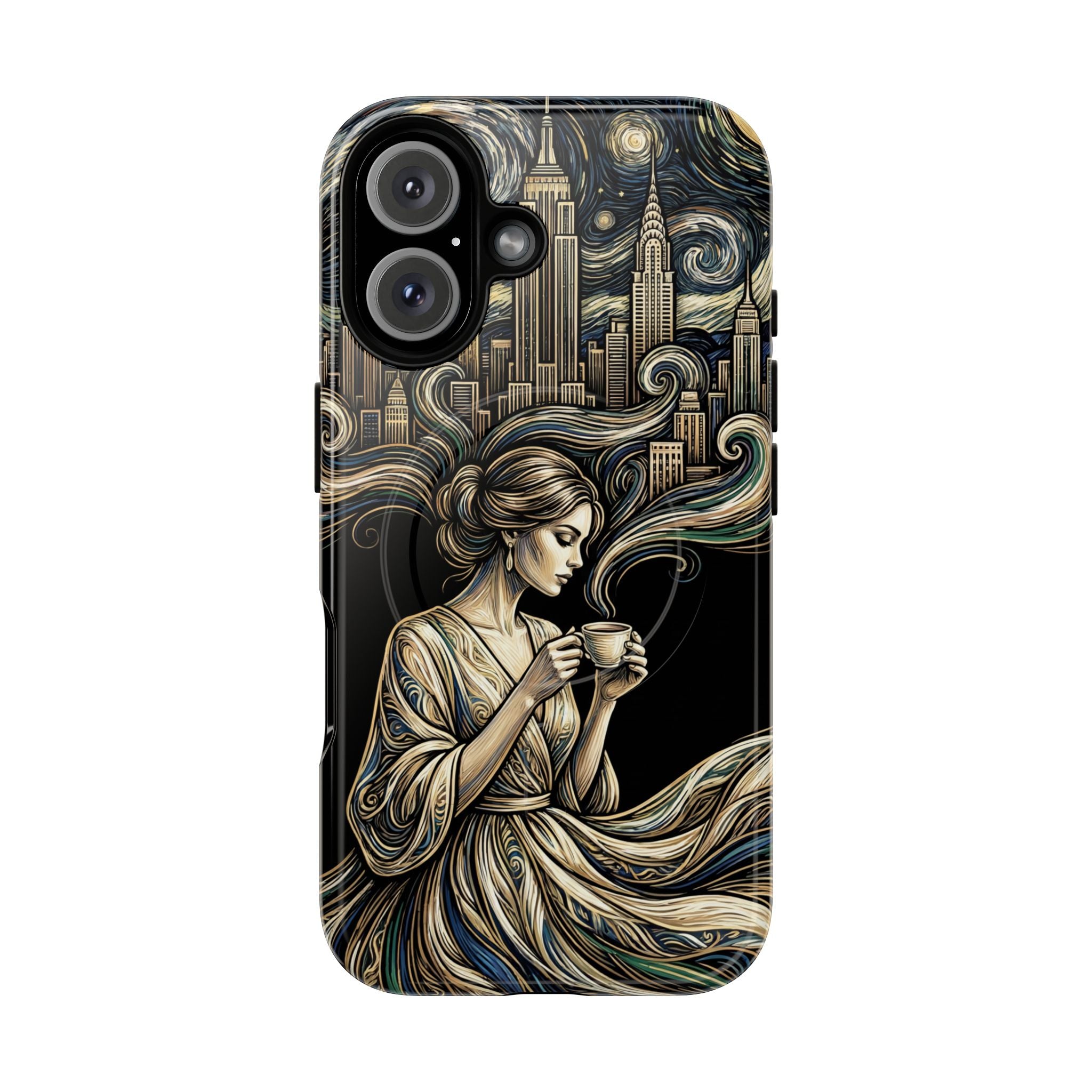 Vintage Cityscape Woman Tea Art MagSafe iPhone Case