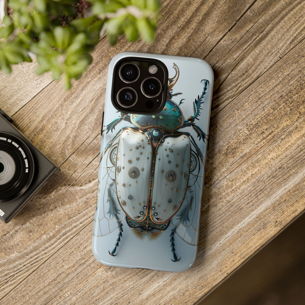 Steampunk White Beetle Protective Tough iPhone Case