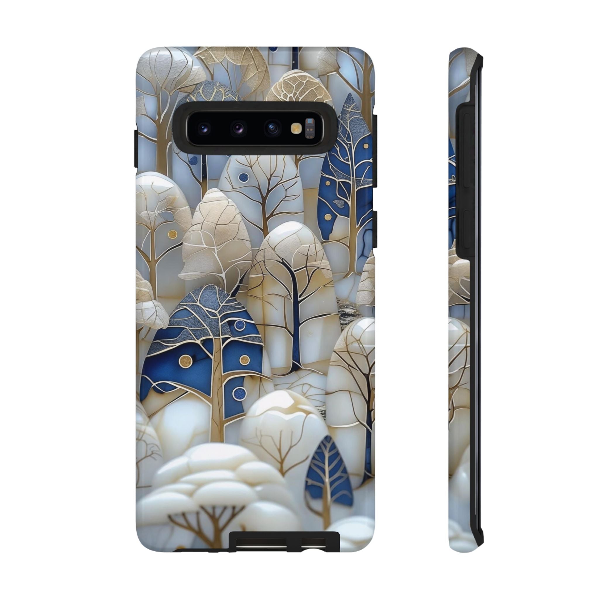 Blue Gold Winter Forest Samsung Galaxy Case — Elegant Tree Pattern Tough Case