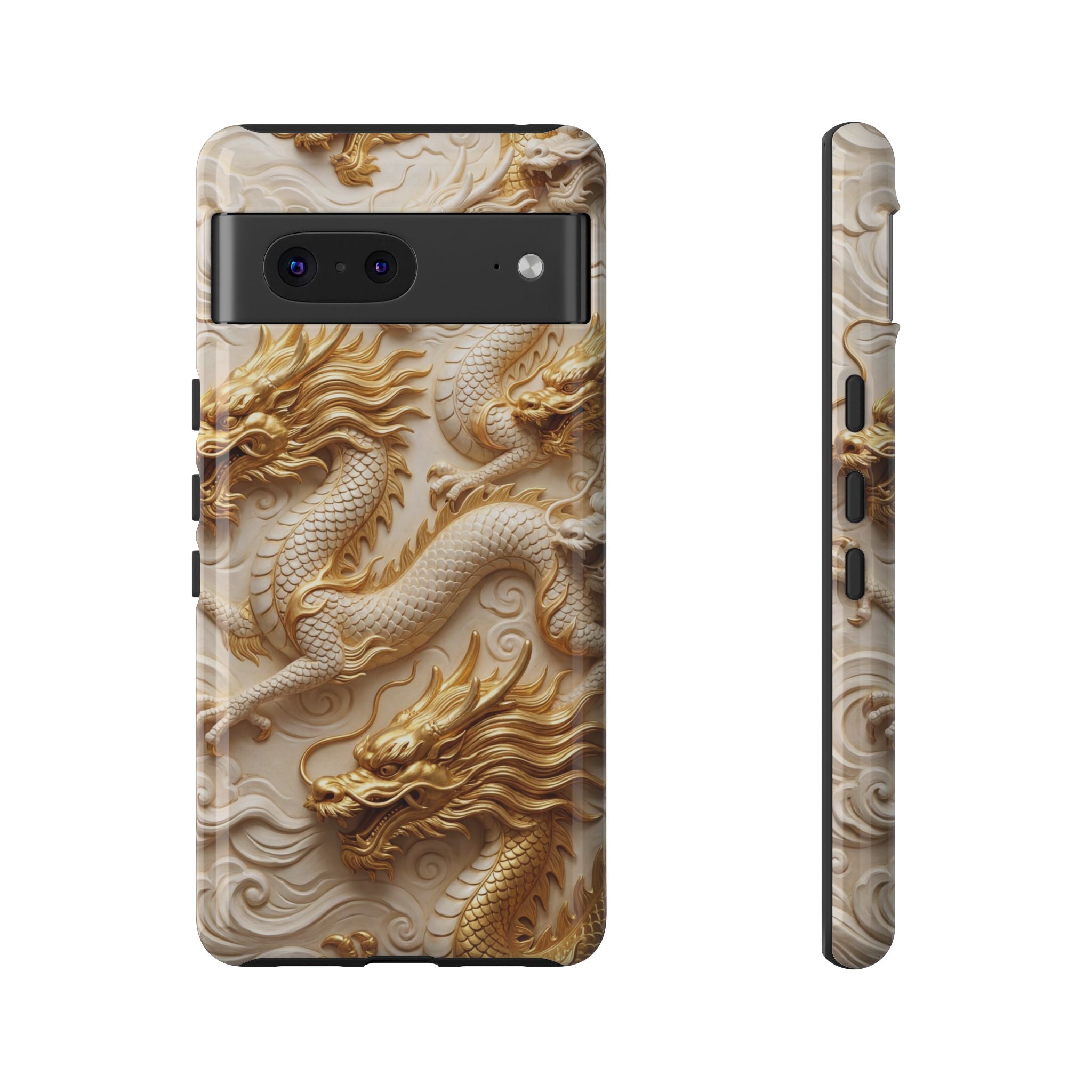 Dragon Relief Google Pixel Case — Gold Carved Dragon Protective Cover