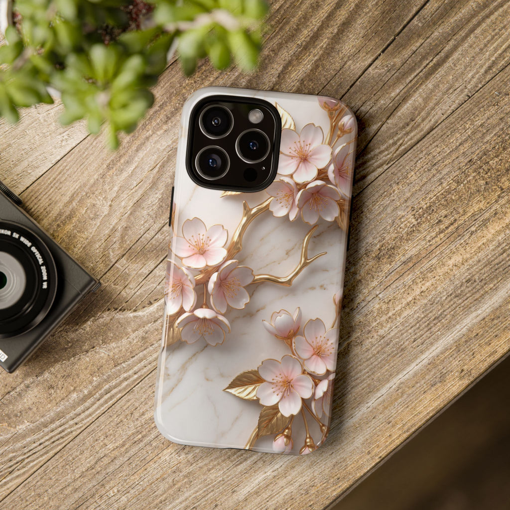 Floral Marble iPhone Case — Sakura Gold Cherry Blossom Tough Case