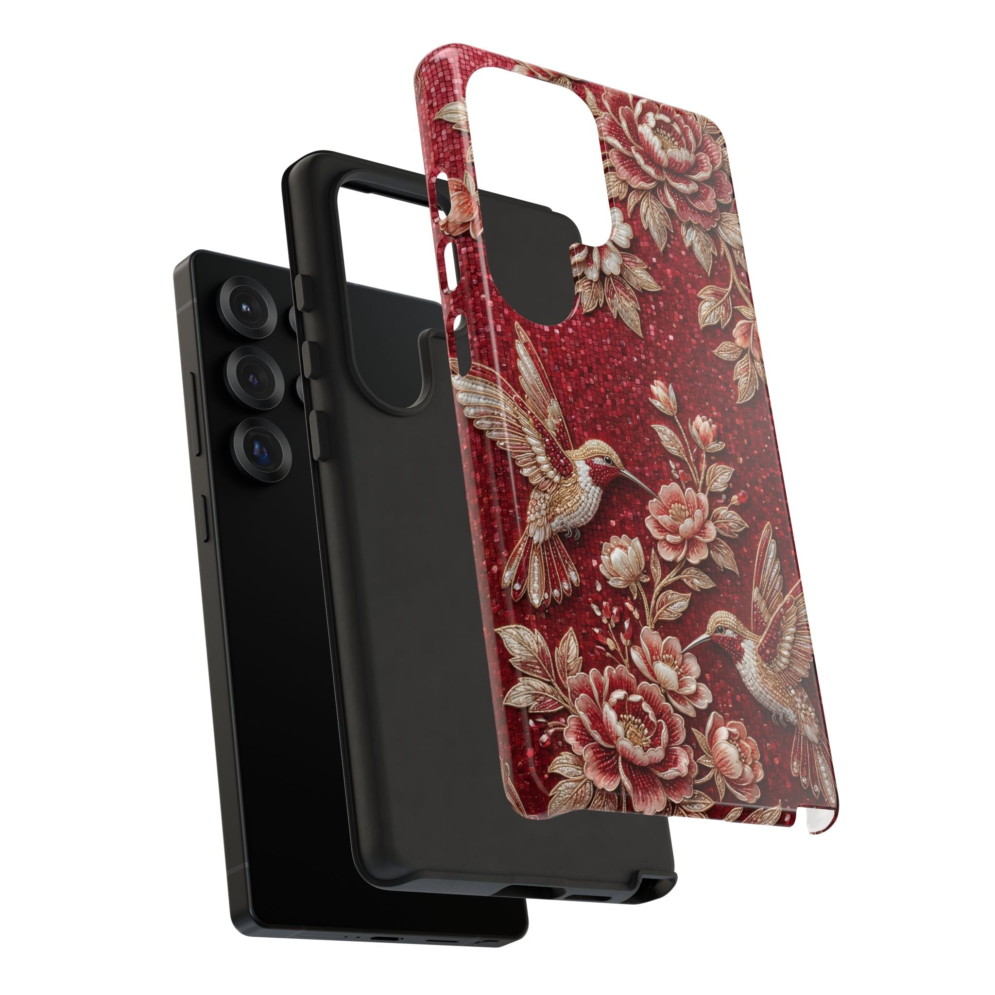 Cover Rigida Colibrì Floreale | Custodia Vintage Rossa per Samsung Galaxy
