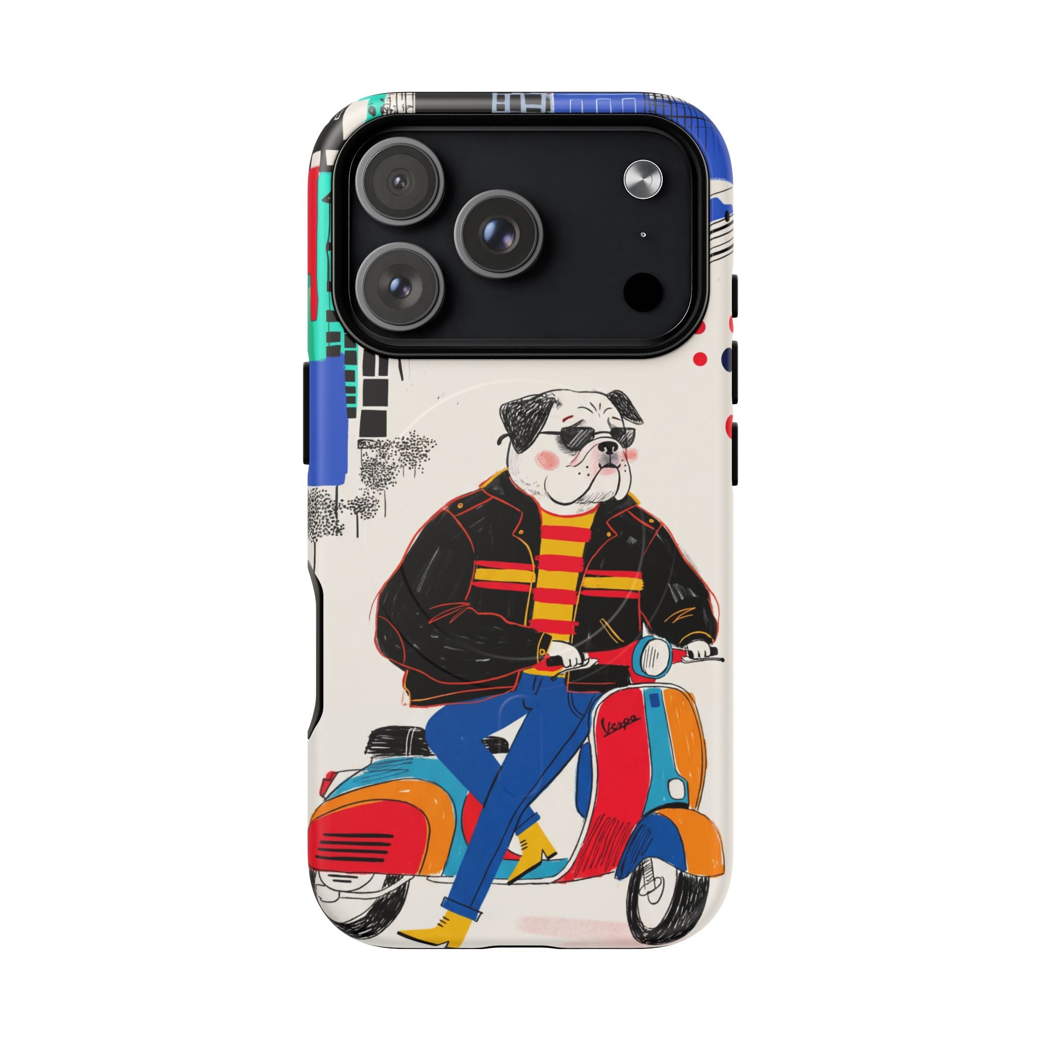 Bulldog Vespa MagSafe iPhone Case | Retro Scooter Dog Protective Cover