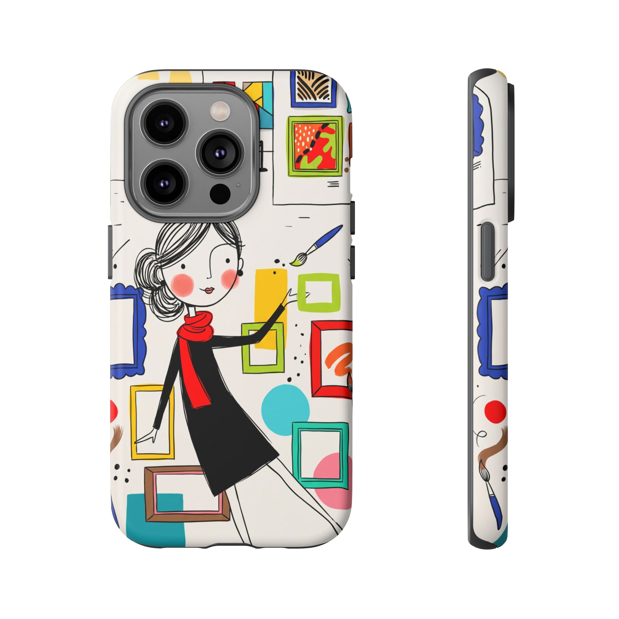 Art Gallery Illustration iPhone Case | Cute Woman with Frames Design