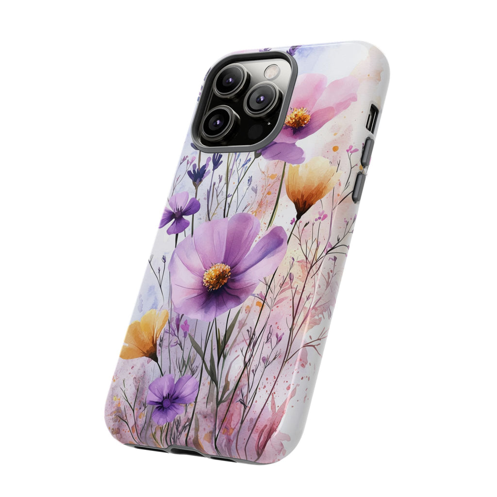 Floral Watercolour Tough iPhone Case | Purple & Yellow Wildflowers