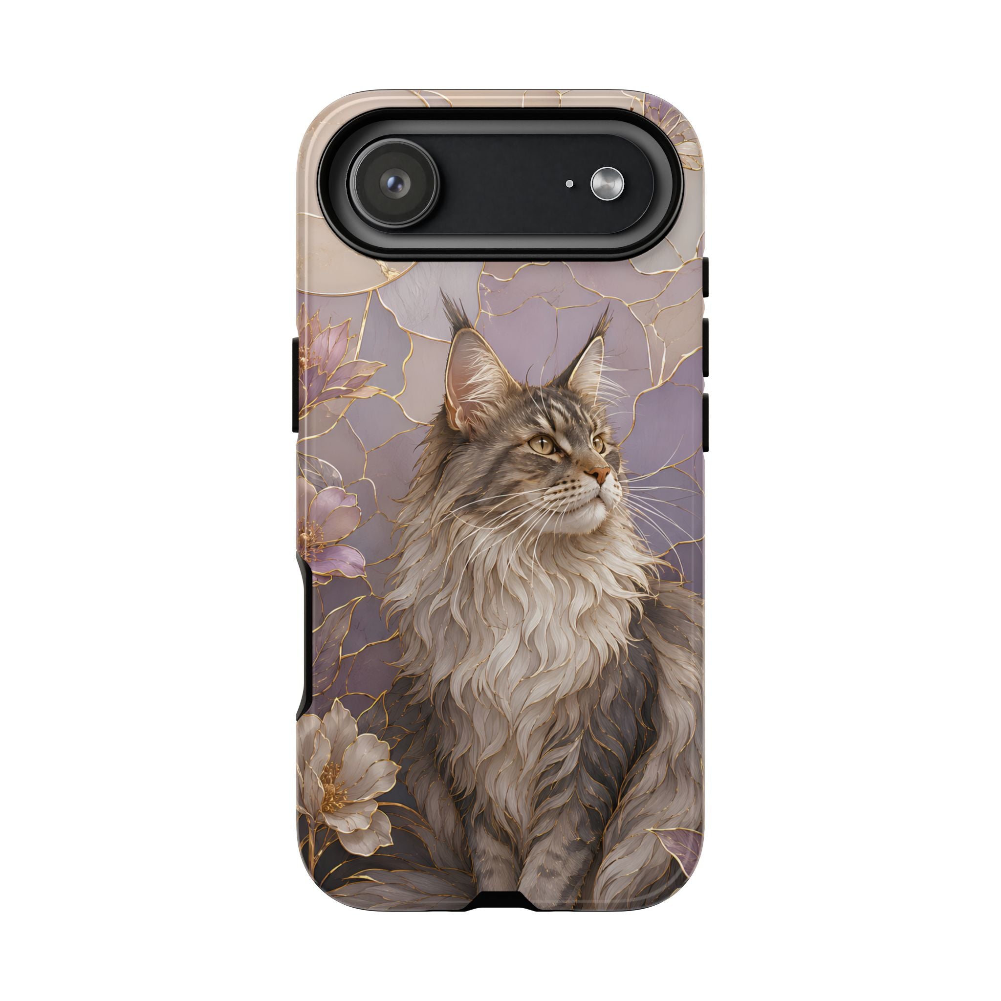 Maine Coon Cat iPhone Case | Floral Cat iPhone Case
