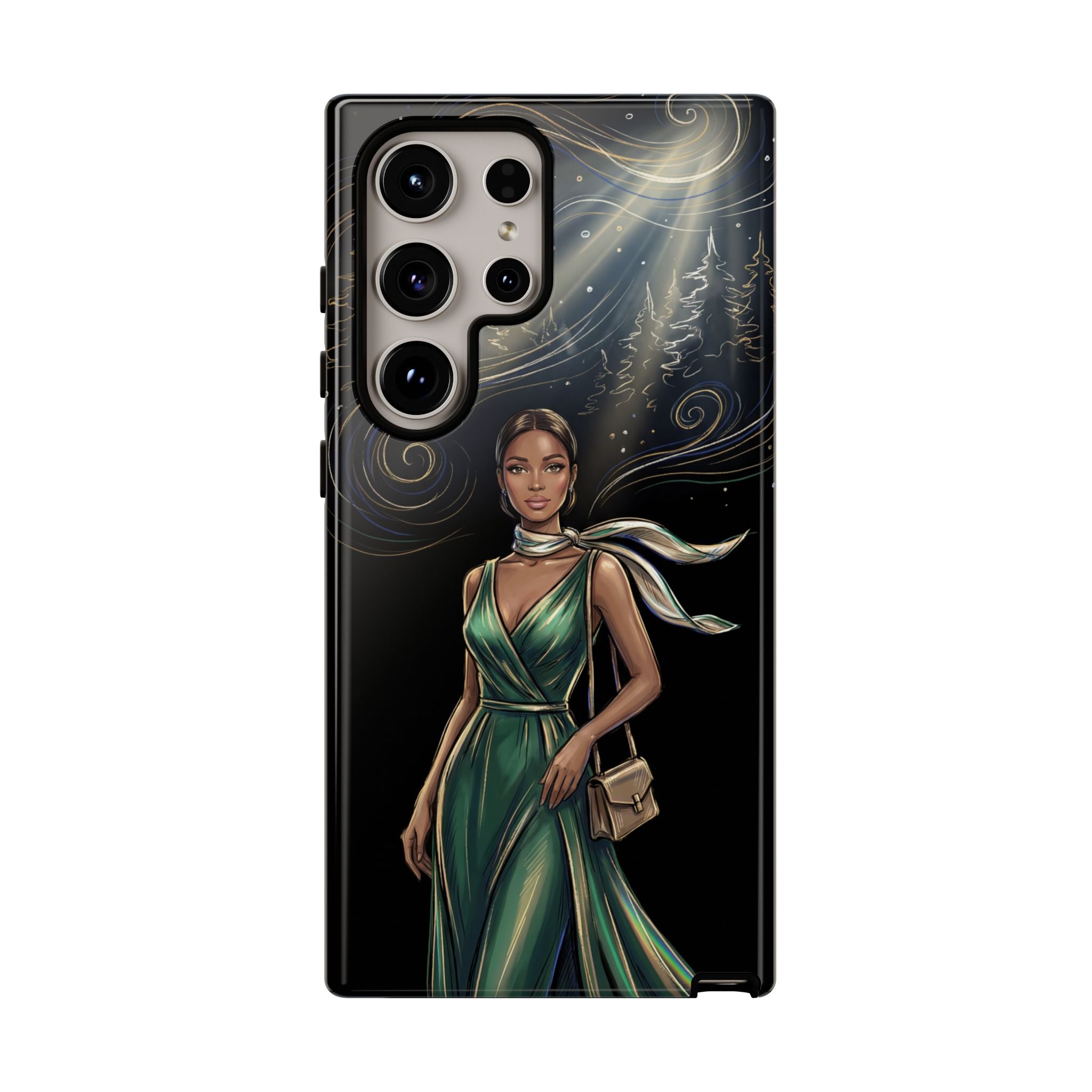 Elegant Woman in Green Dress Art Protective Tough Samsung Galaxy Phone Case