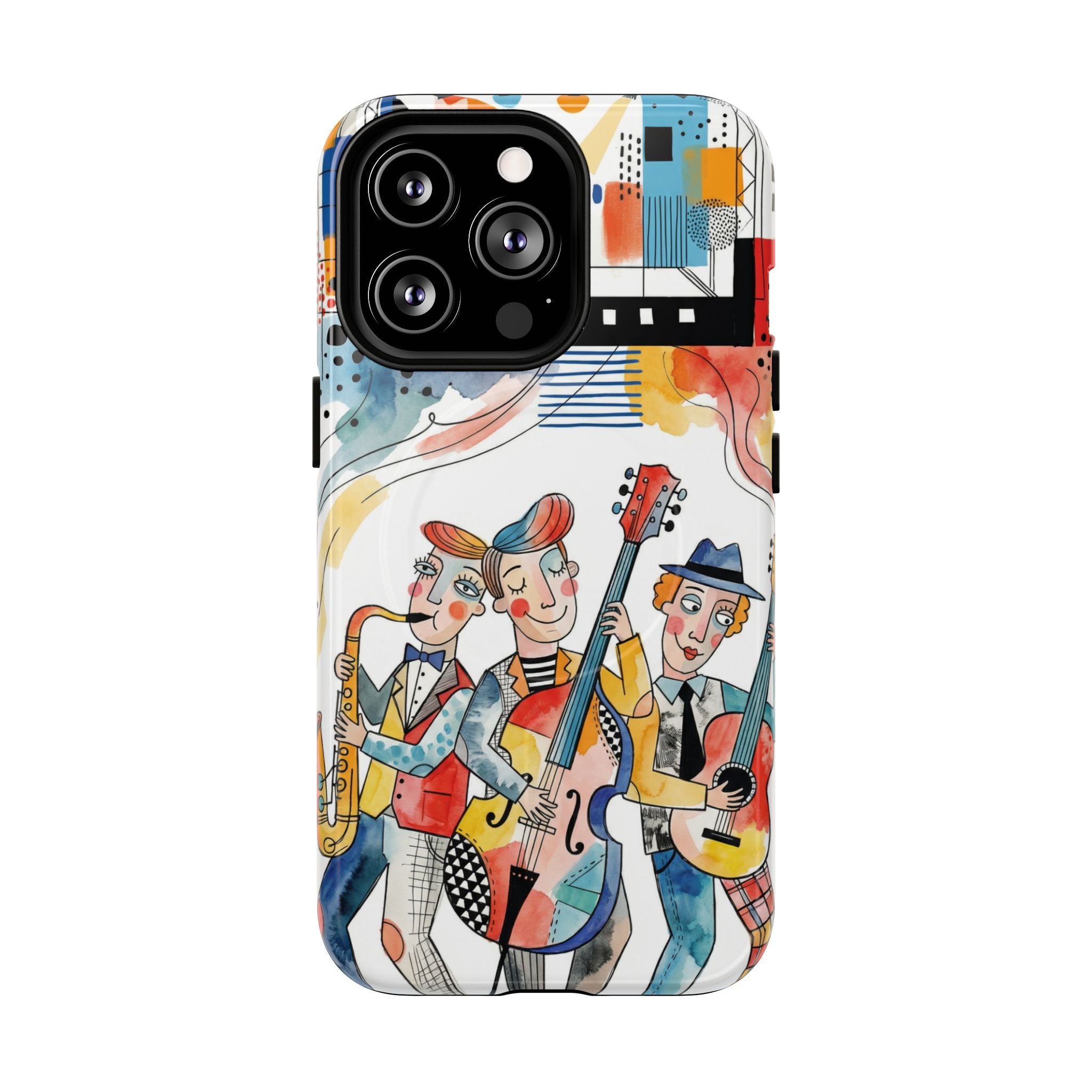 Musical Trio Illustrated MagSafe iPhone Case | Colorful Jazz Band Art Phone Cover