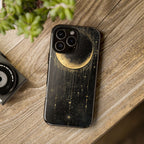 Moonlit Crescent Tough iPhone Case | Gold Stars Night Sky