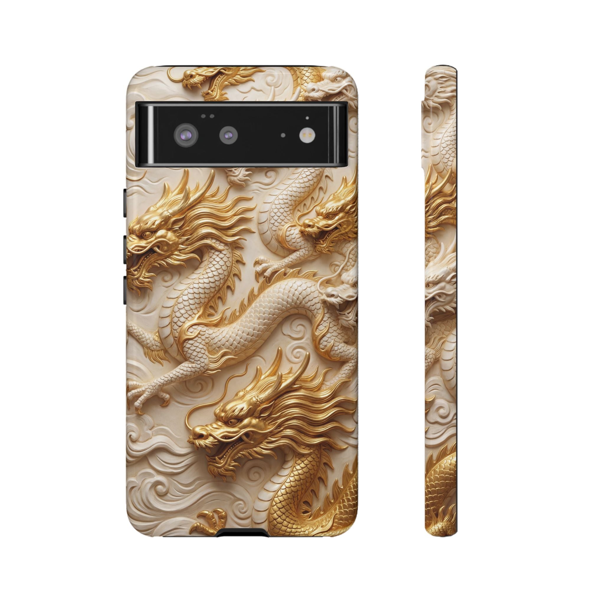 Dragon Relief Google Pixel Case — Gold Carved Dragon Protective Cover