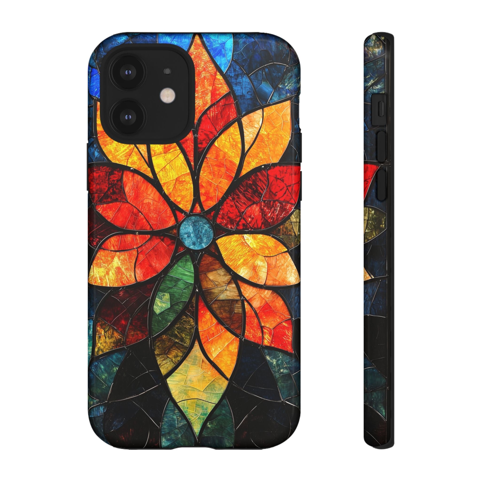 Stained Glass Flower iPhone Case — Colorful Mosaic Protective Cover