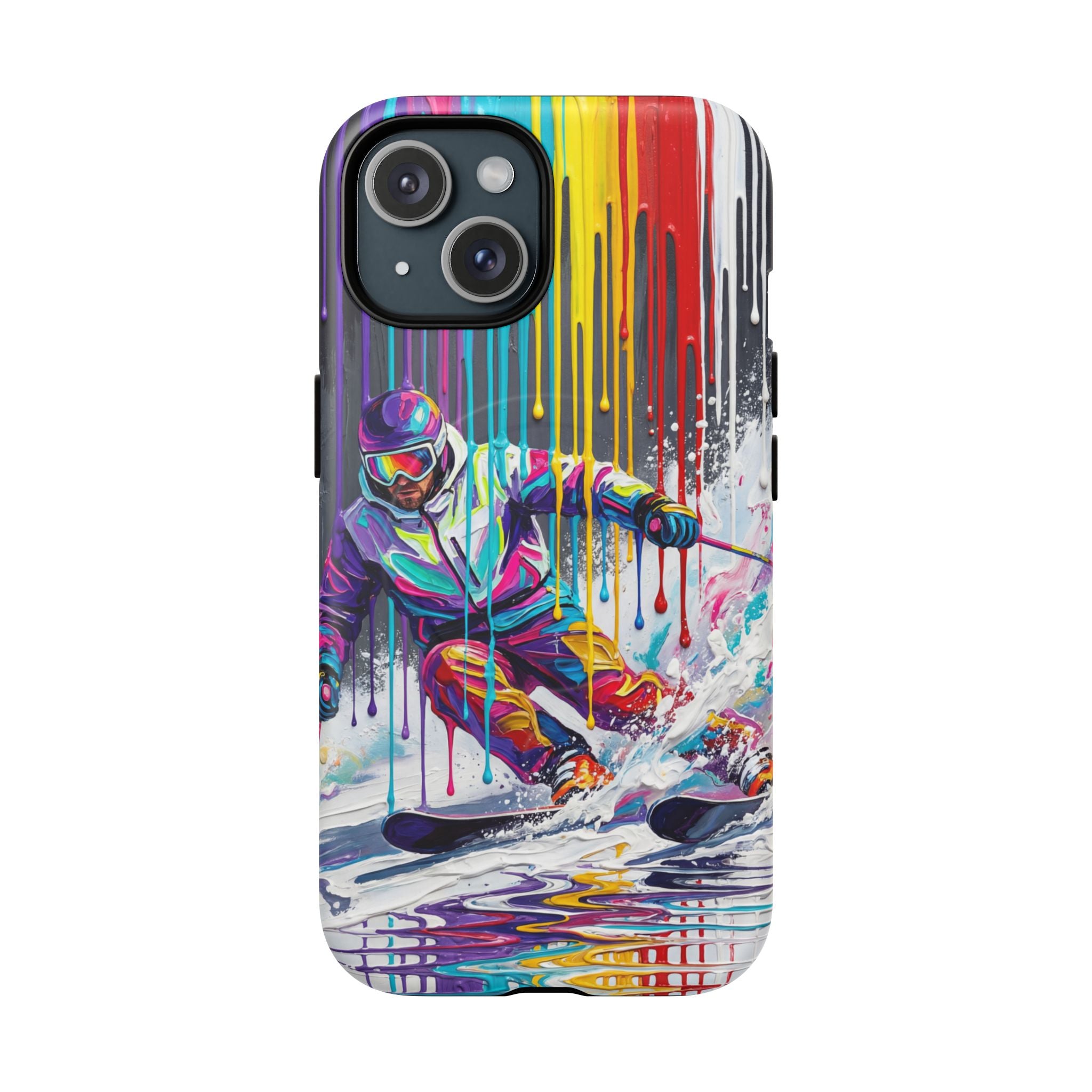 Colourful Skiing Drip Art Tough MagSafe iPhone Case