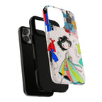 Retro Fashion Cat Girl iPhone Case | Cute Dress & City Print