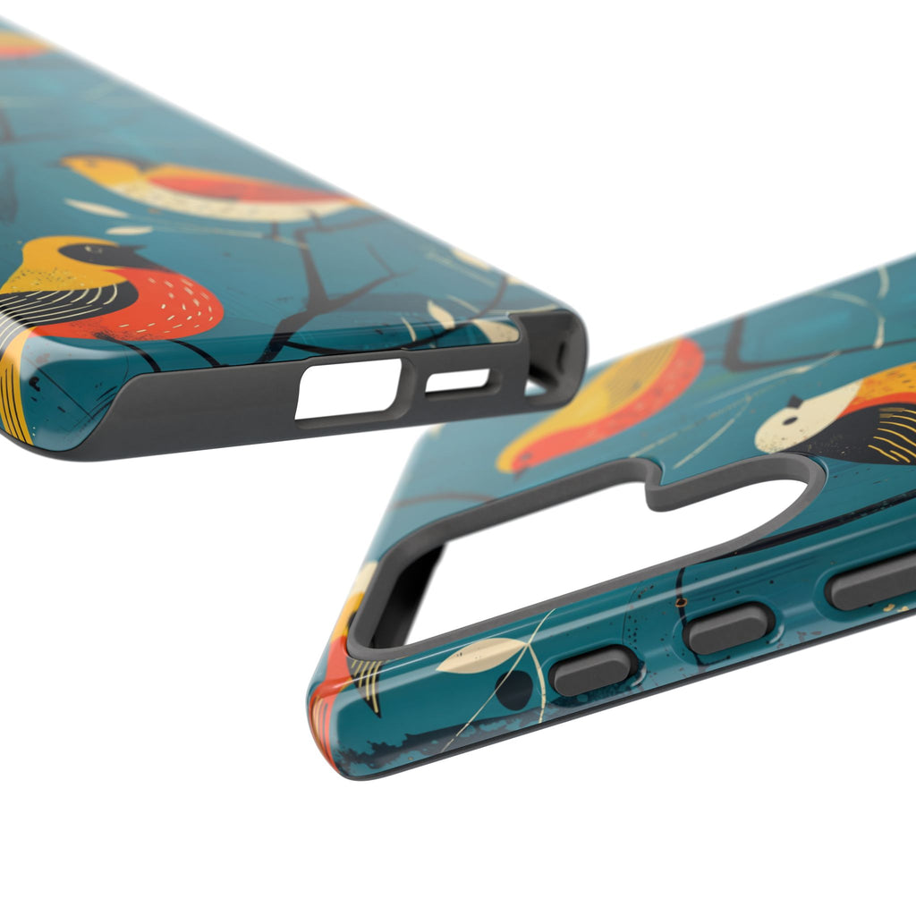 Bird Pattern Tough Samsung Galaxy Phone Case | Colourful Songbirds on Teal Background