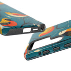 Bird Pattern Tough Samsung Galaxy Phone Case | Colourful Songbirds on Teal Background