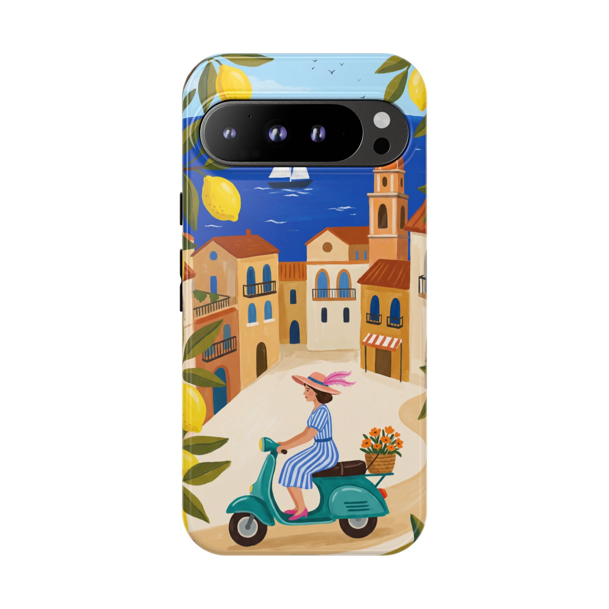 Mediterranean Scooter Google Pixel Phone Case | Coastal Lemon Grove Design
