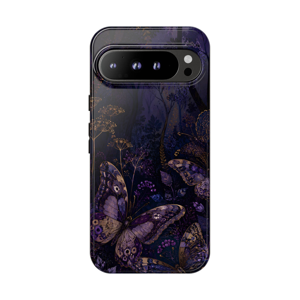 Purple Night Butterflies Google Pixel Phone Case | Moody Purple Floral Cover