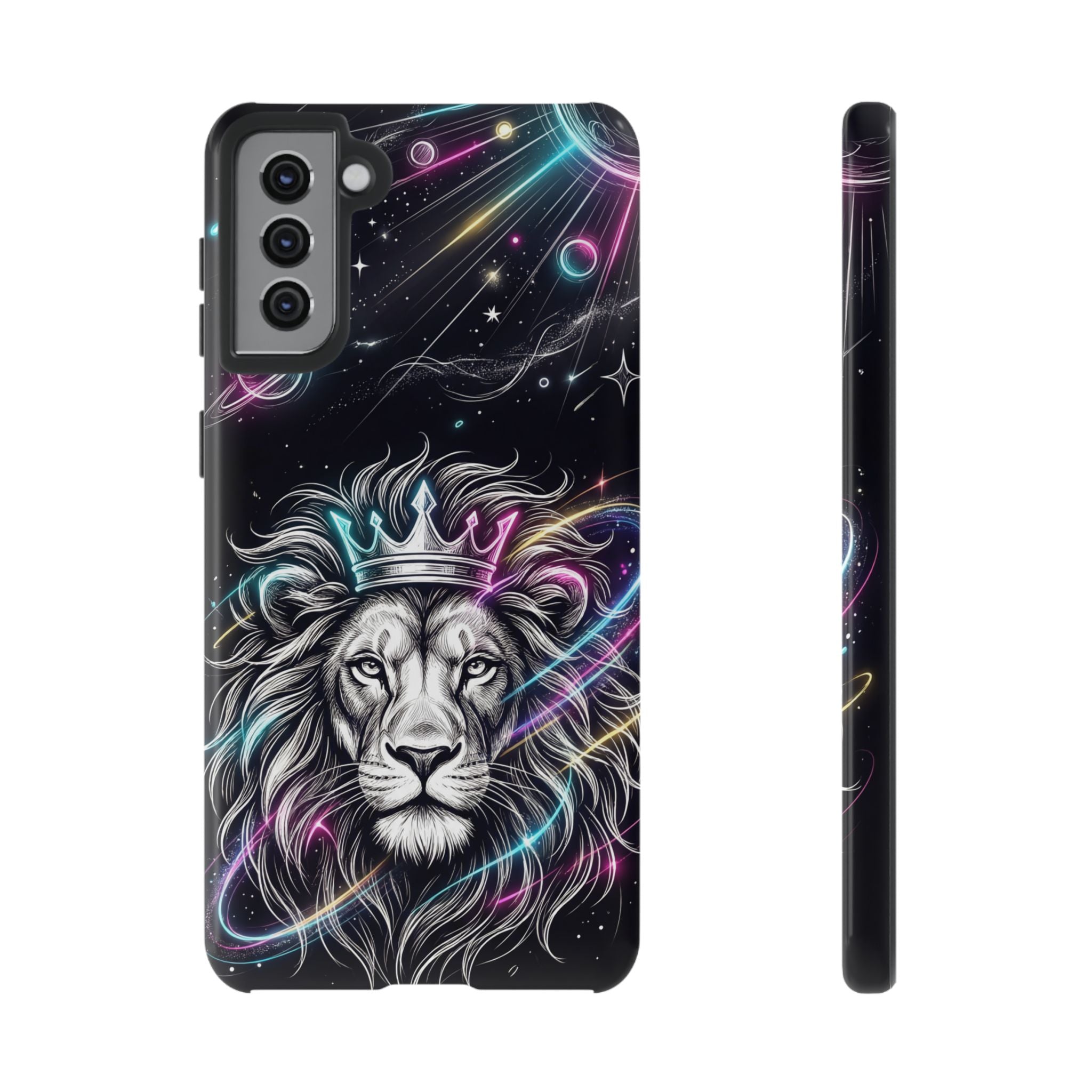 Galaxy Lion Samsung Galaxy Phone Case | Neon Crowned Lion Protective Case