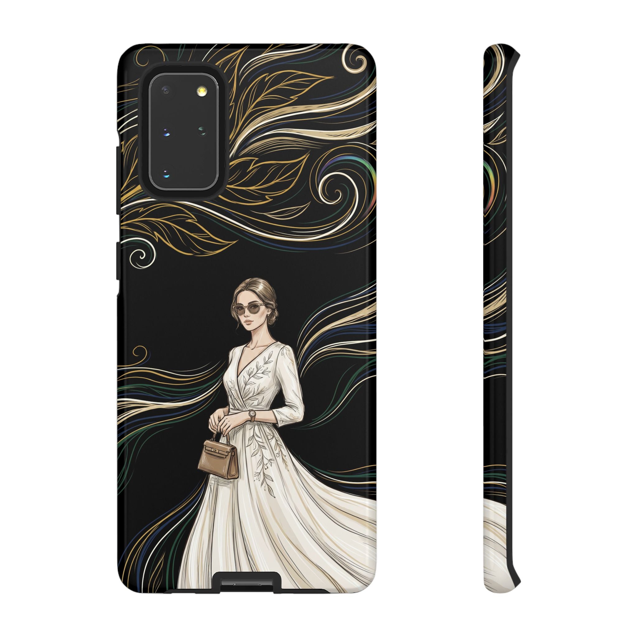 Elegant Woman Illustration Samsung Galaxy Phone Case | Vintage Bride in Flowing Gown