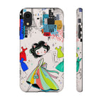 Retro Fashion Cat Girl iPhone Case | Cute Dress & City Print