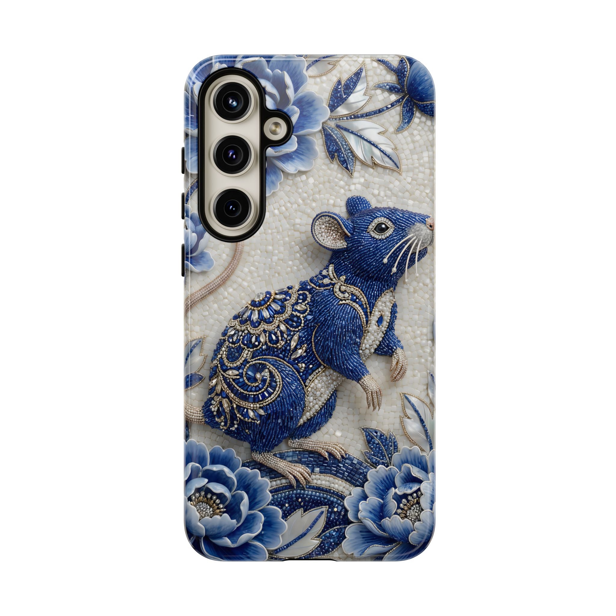Asian Zodiac Rat Samsung Galaxy Phone Case | Blue & White Porcelain Art Slim Protective iPhone Case | Year of the Rat Gift